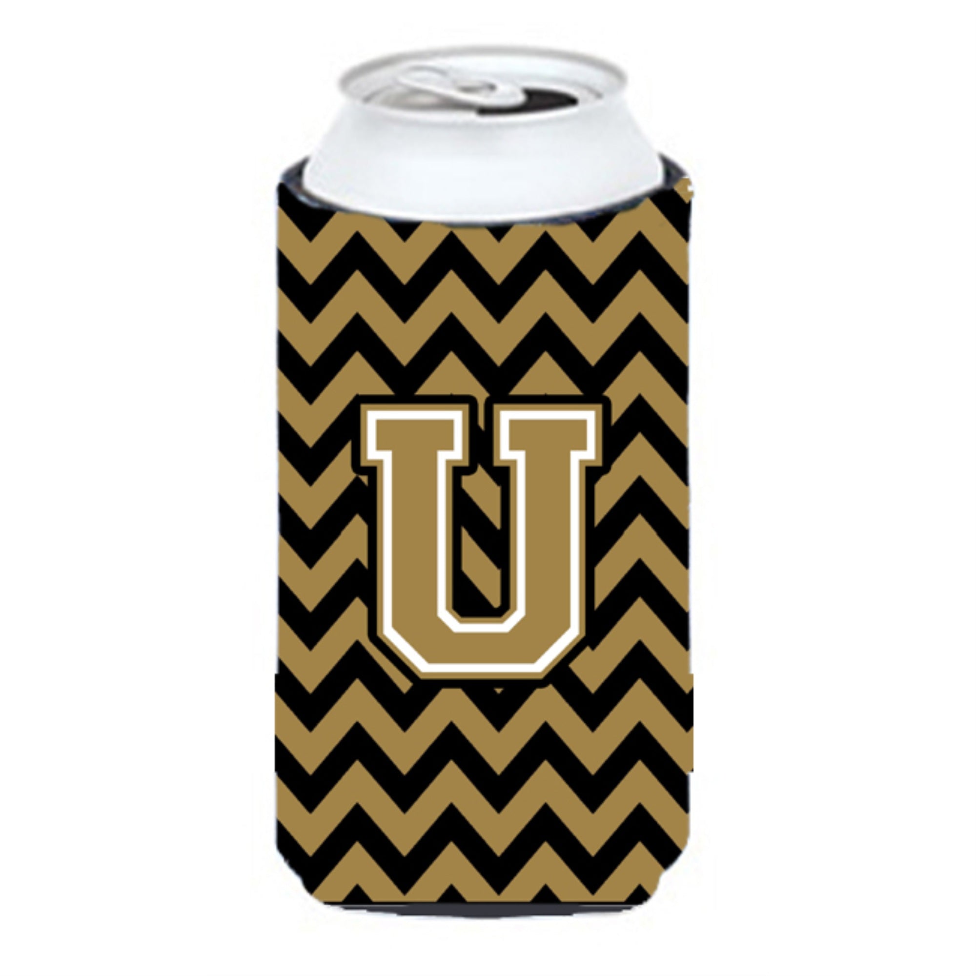 Letter U Chevron Black And Gold  Tall Boy Beverage Insulator Hugger Cj1050-Utbc
