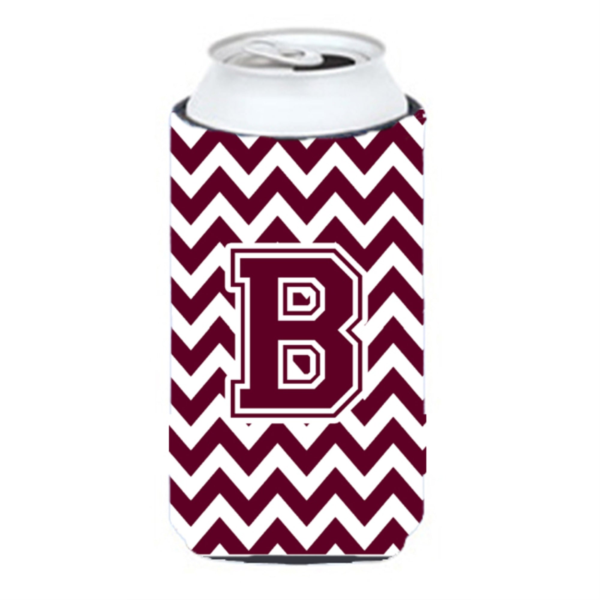 Letter B Chevron Maroon And White  Tall Boy Beverage Insulator Hugger Cj1051-Btbc
