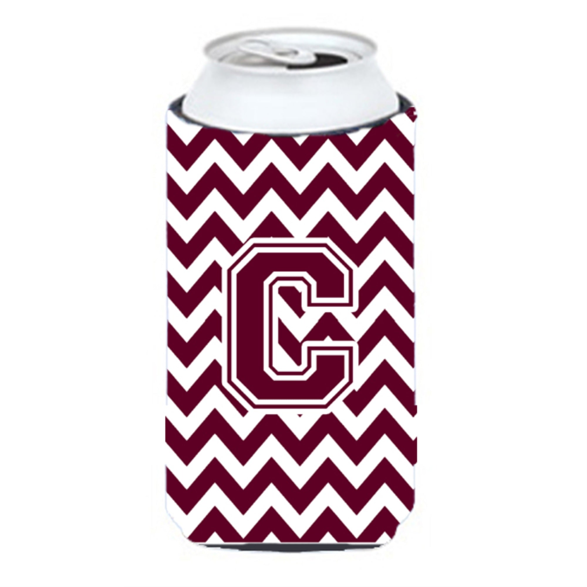 Letter C Chevron Maroon And White  Tall Boy Beverage Insulator Hugger Cj1051-Ctbc