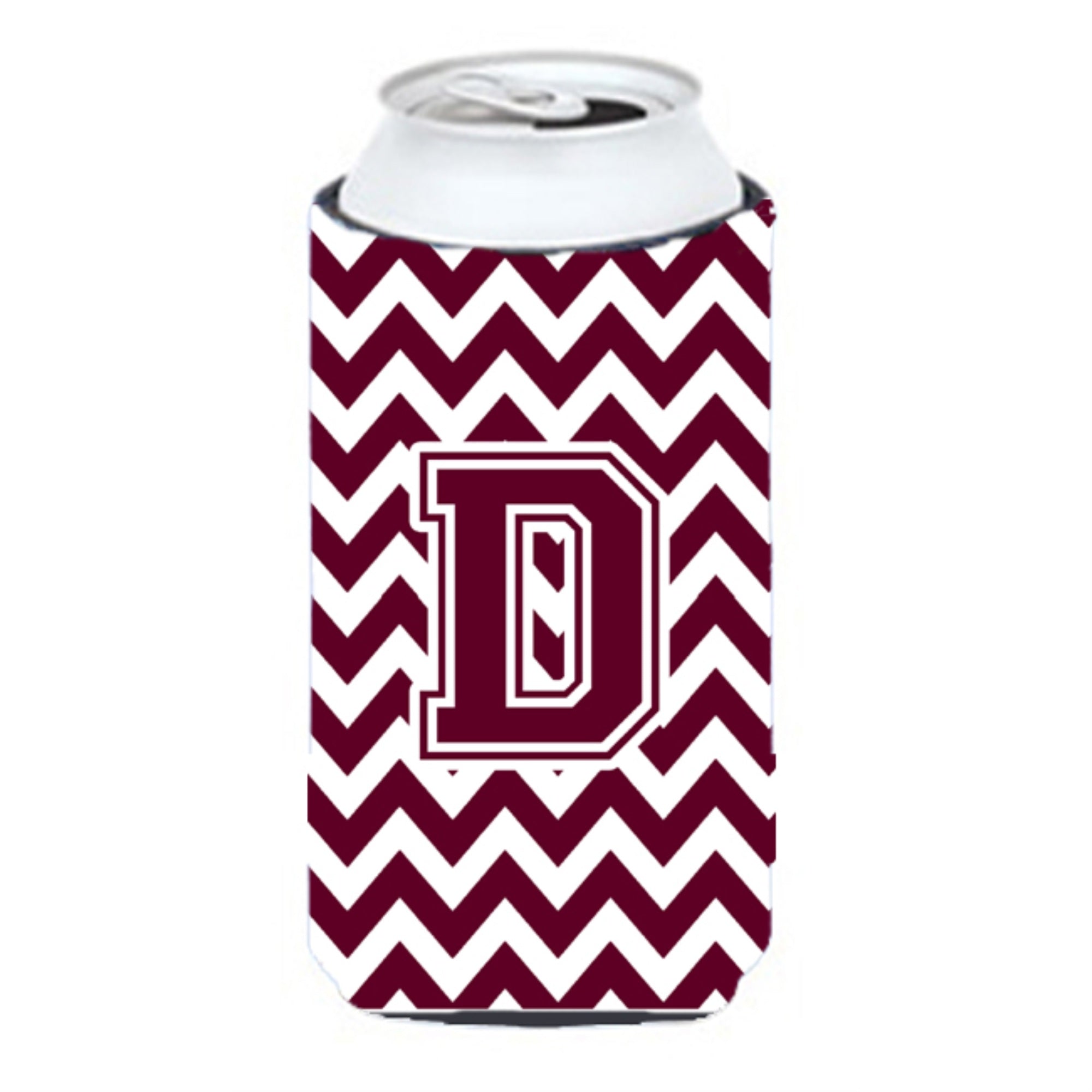 Letter D Chevron Maroon And White  Tall Boy Beverage Insulator Hugger Cj1051-Dtbc