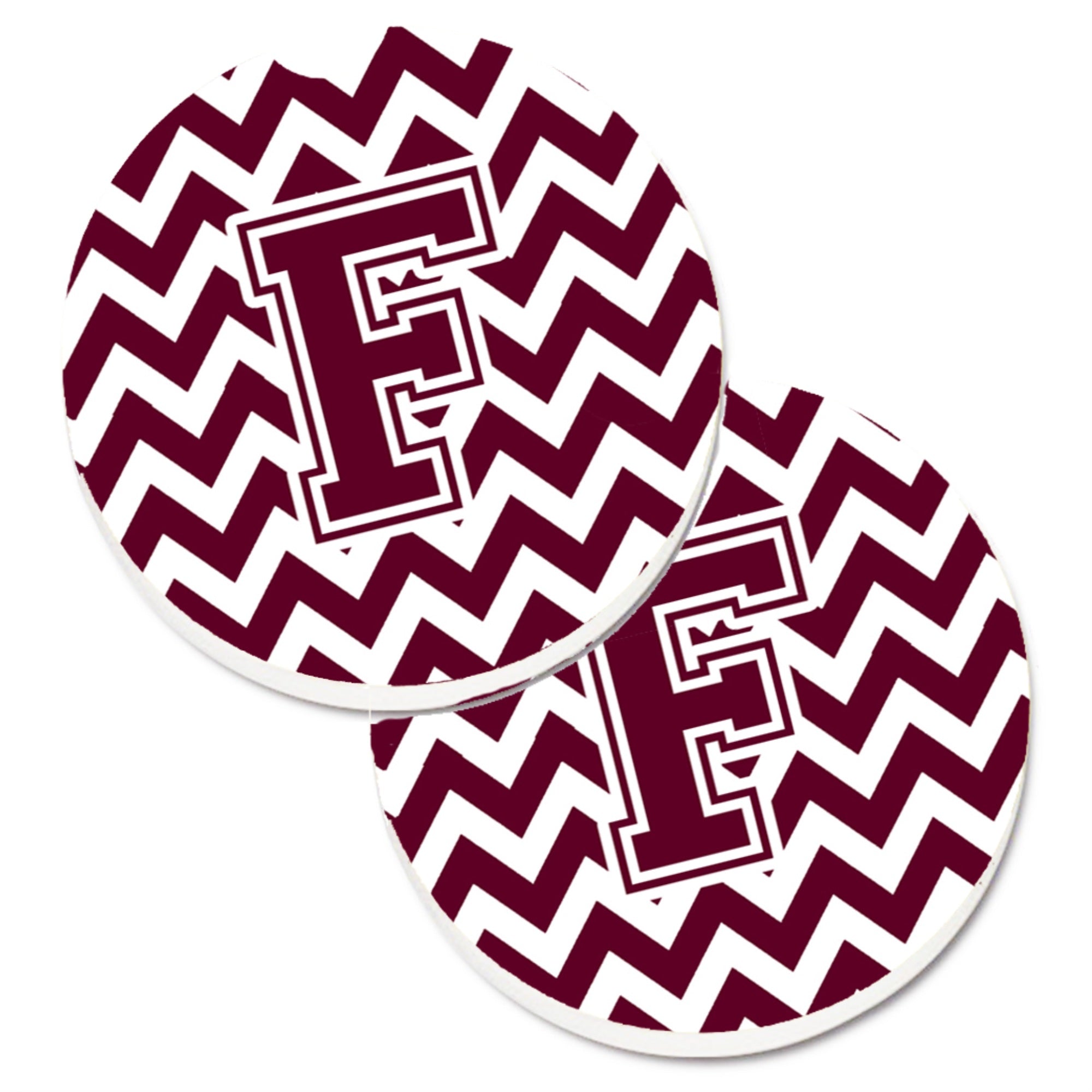 'Caroline'S Treasures Letter F Chevron Maroon & White Set Of 2 Cup Holder Car Coasters Cj1051-Fcarc, 2.56, Multicolor''