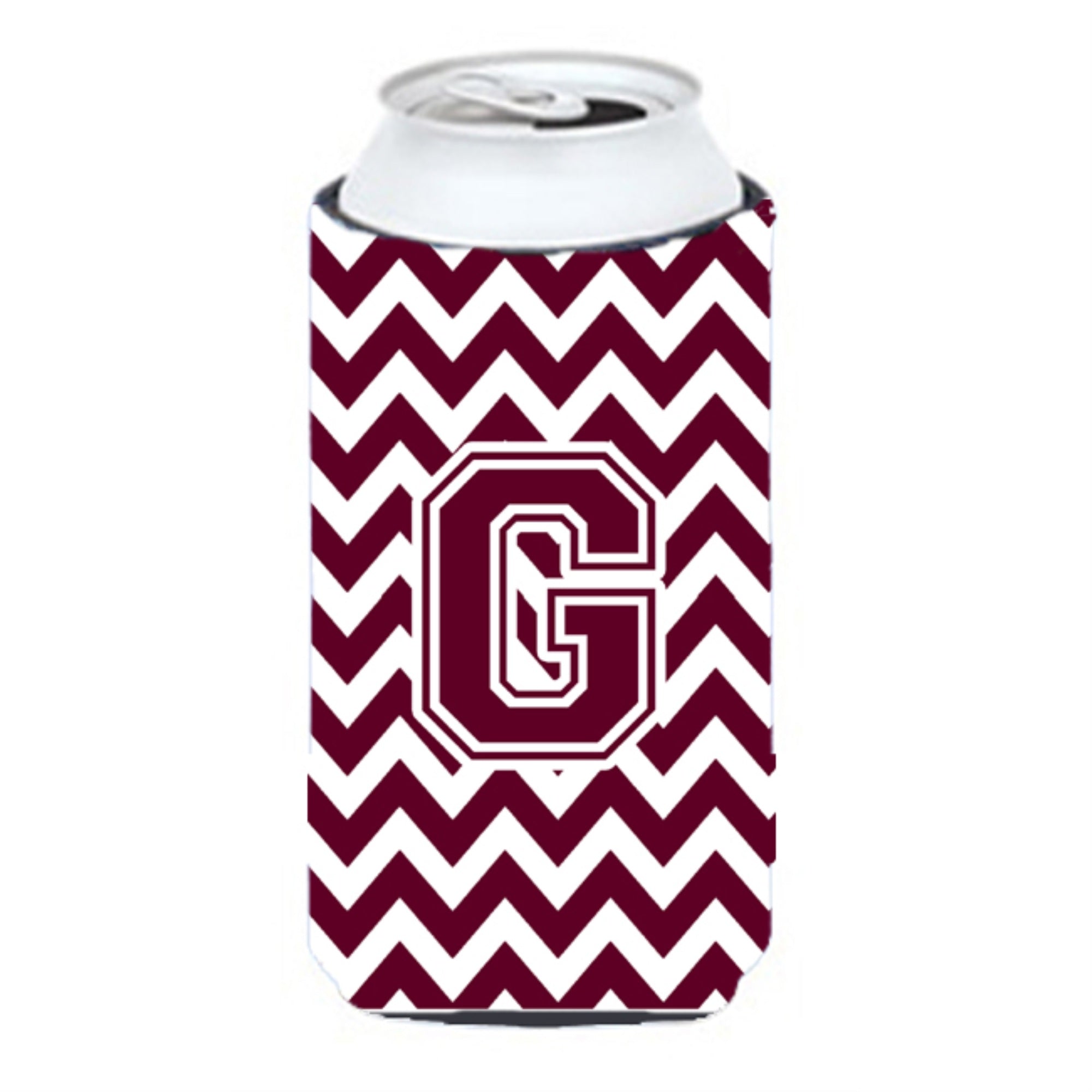 Letter G Chevron Maroon And White  Tall Boy Beverage Insulator Hugger Cj1051-Gtbc