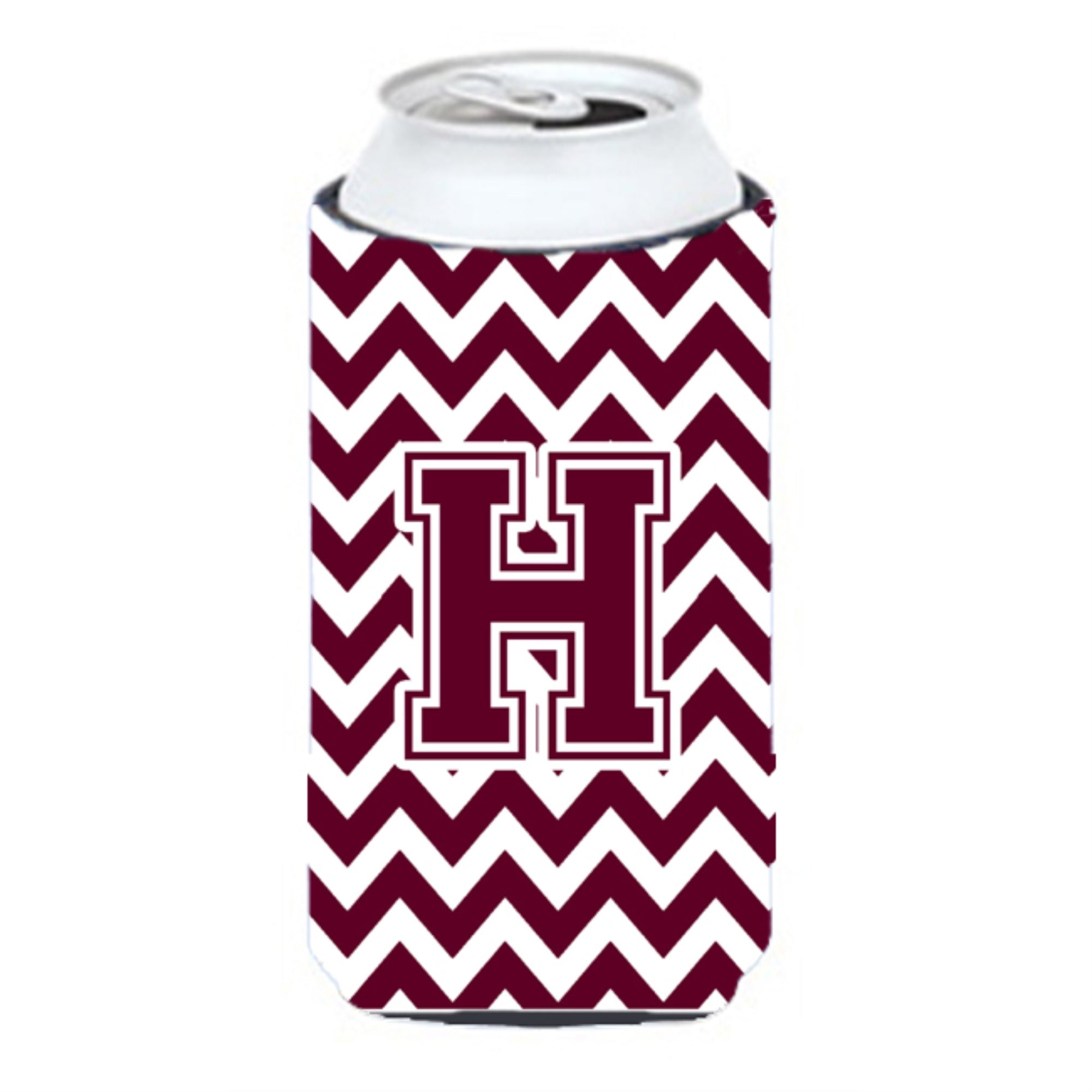 Letter H Chevron Maroon And White  Tall Boy Beverage Insulator Hugger Cj1051-Htbc
