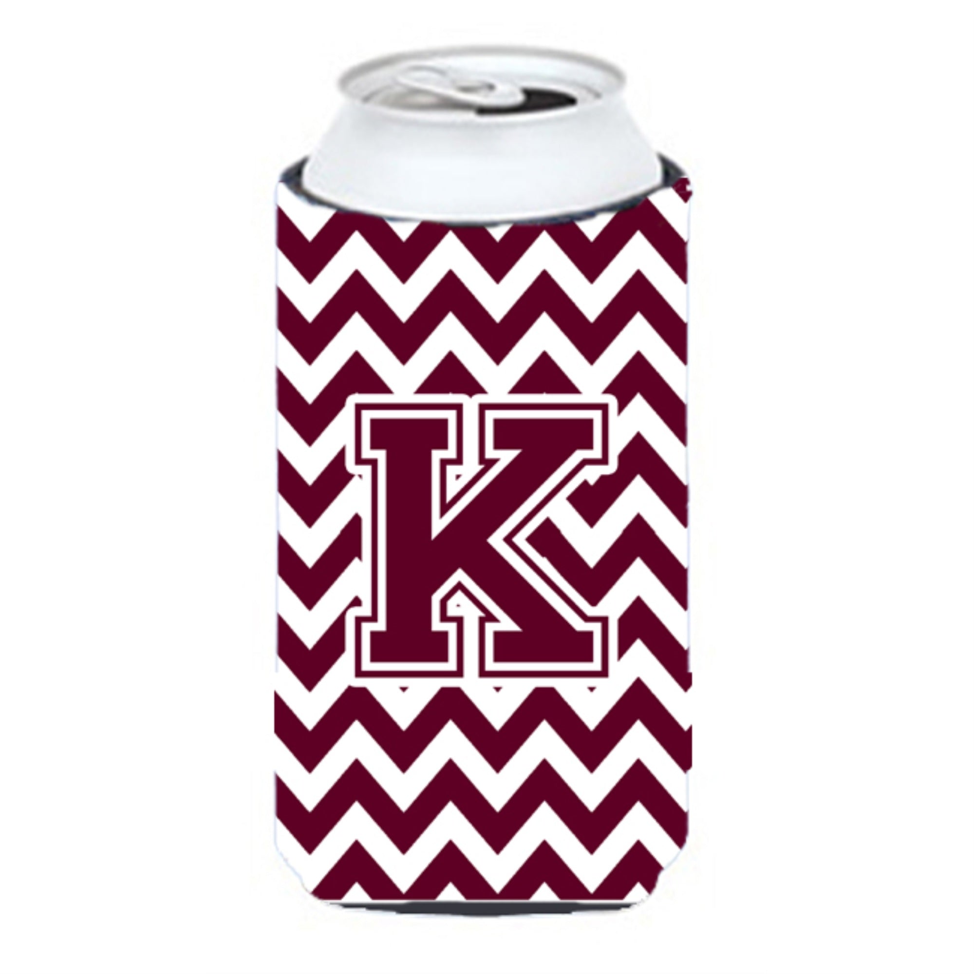 Letter K Chevron Maroon And White  Tall Boy Beverage Insulator Hugger Cj1051-Ktbc