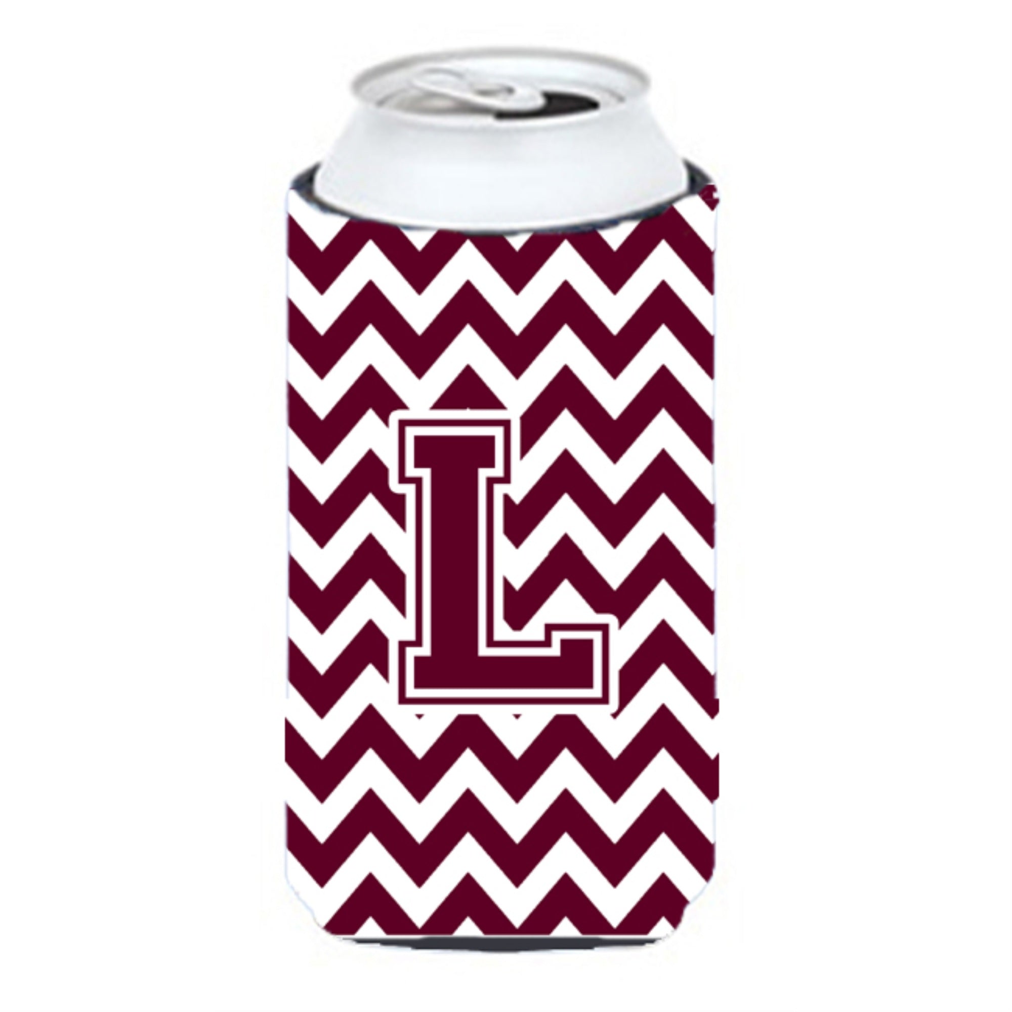 Letter L Chevron Maroon And White  Tall Boy Beverage Insulator Hugger Cj1051-Ltbc