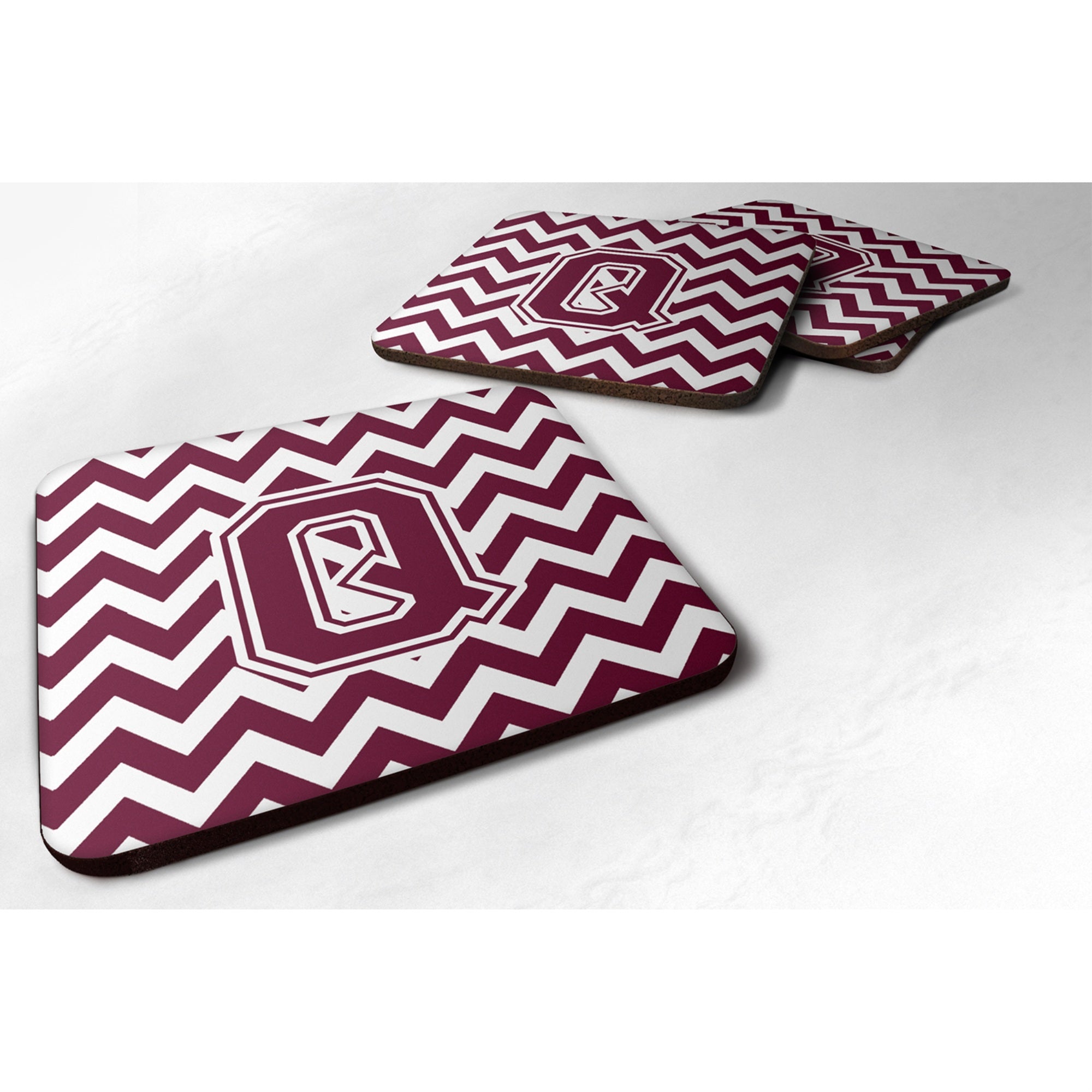 'Caroline'S Treasures Cj1051-Qfc Letter Q Chevron Maroon And White Foam Coaster (Set Of 4), 3.5'''', Multicolor''