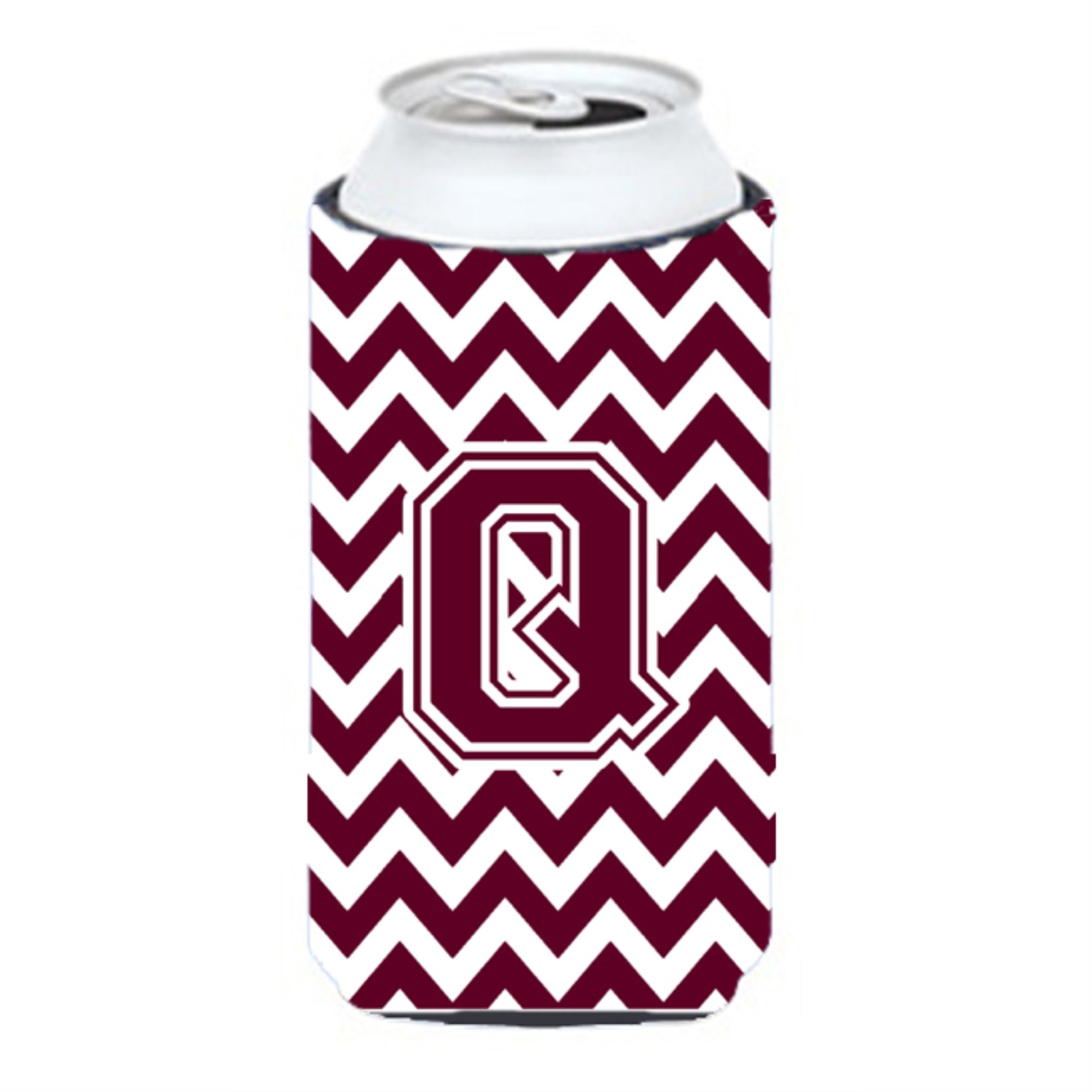 Letter Q Chevron Maroon And White  Tall Boy Beverage Insulator Hugger Cj1051-Qtbc