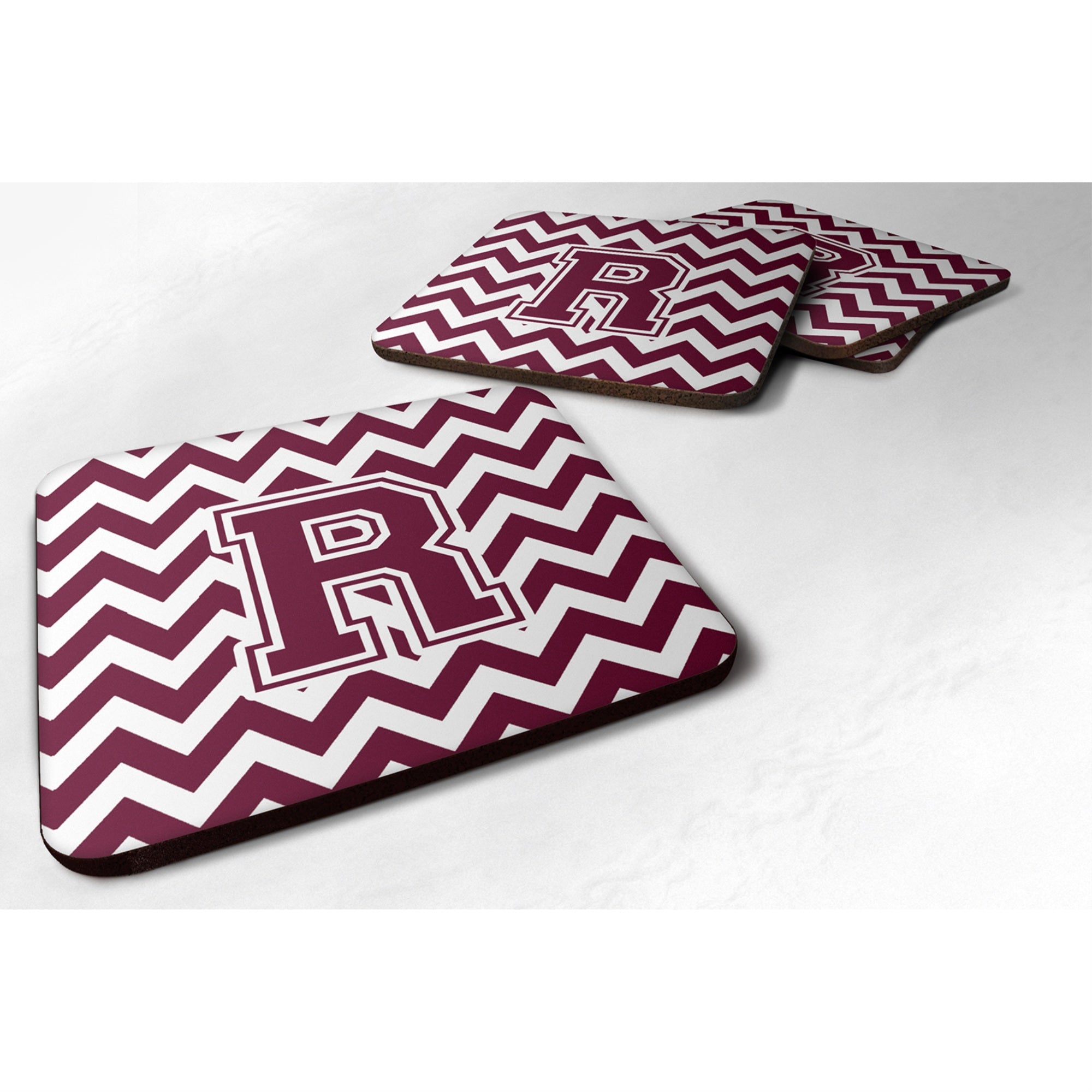 'Caroline'S Treasures Cj1051-Rfc Letter R Chevron Maroon And White Foam Coaster (Set Of 4), 3.5'''', Multicolor''