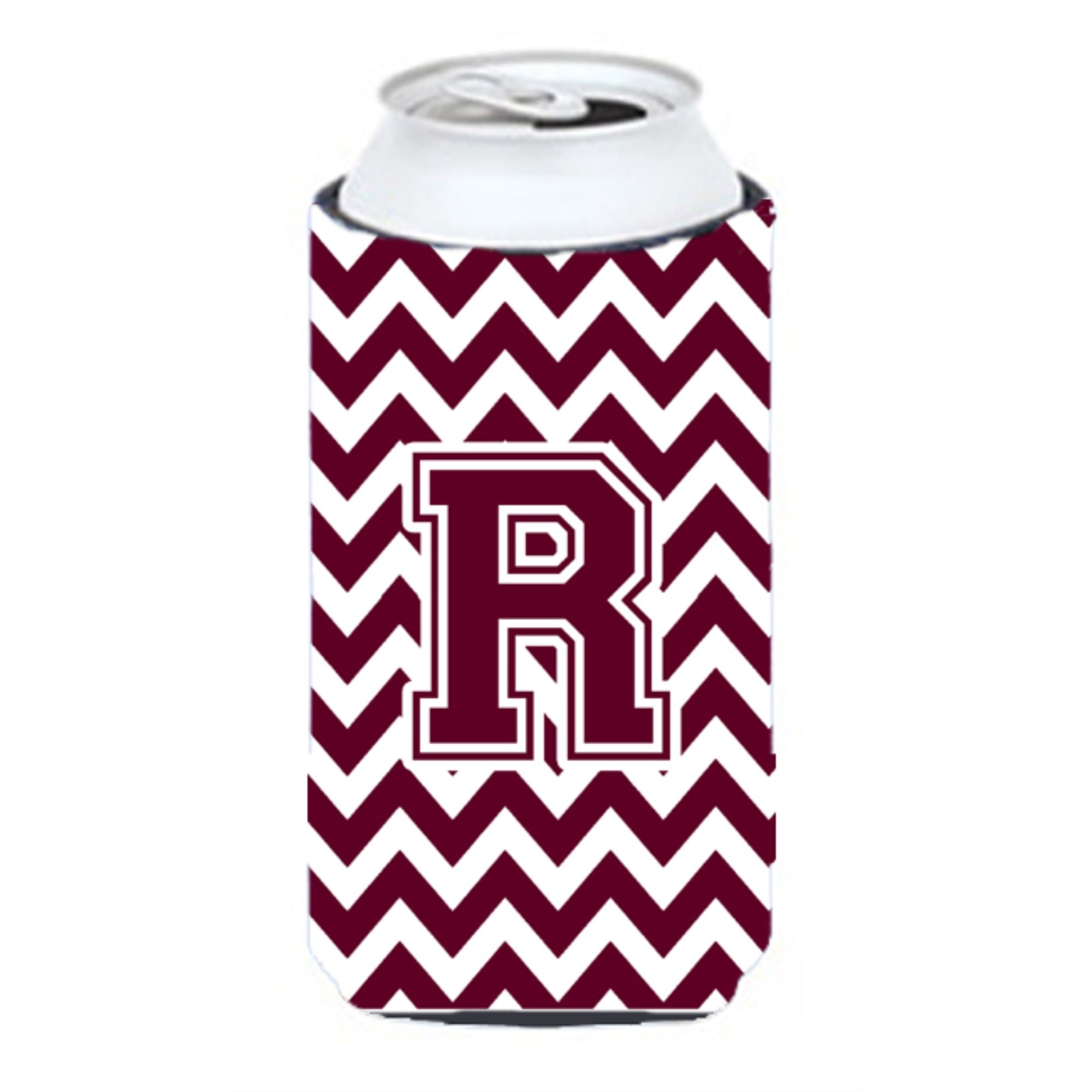 Letter R Chevron Maroon And White  Tall Boy Beverage Insulator Hugger Cj1051-Rtbc