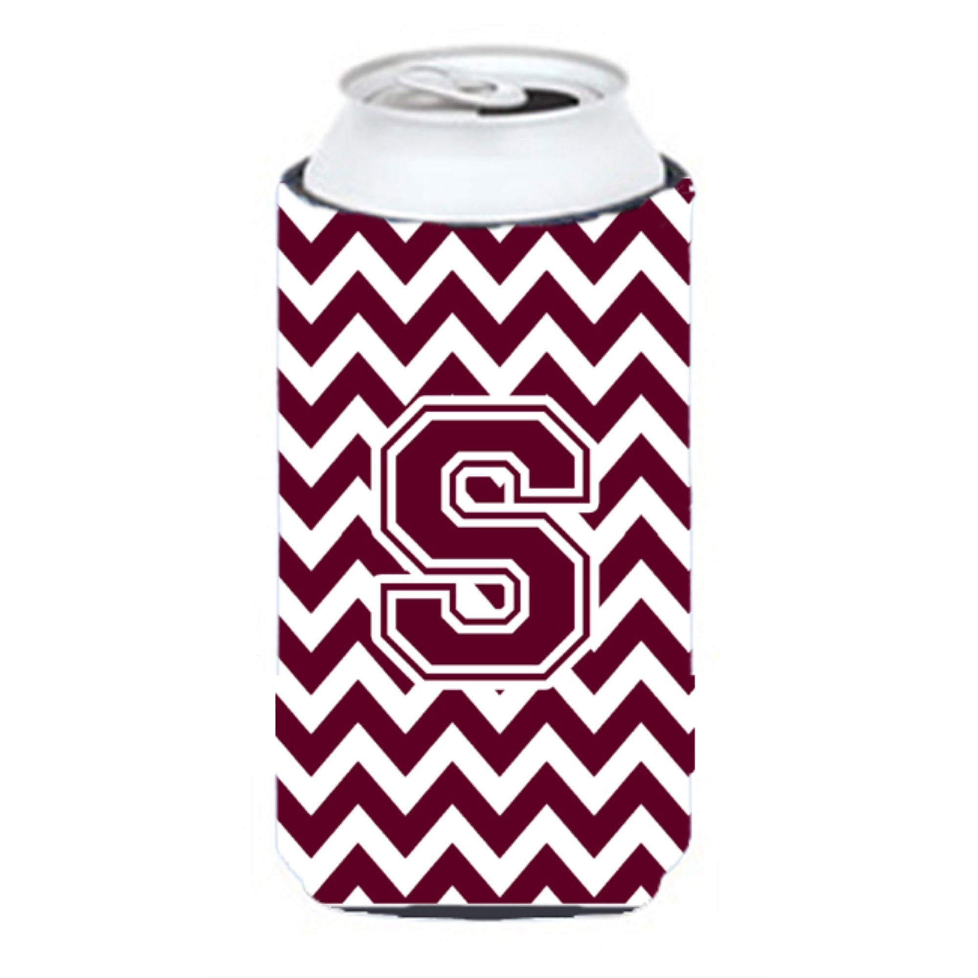 Letter S Chevron Maroon And White  Tall Boy Beverage Insulator Hugger Cj1051-Stbc