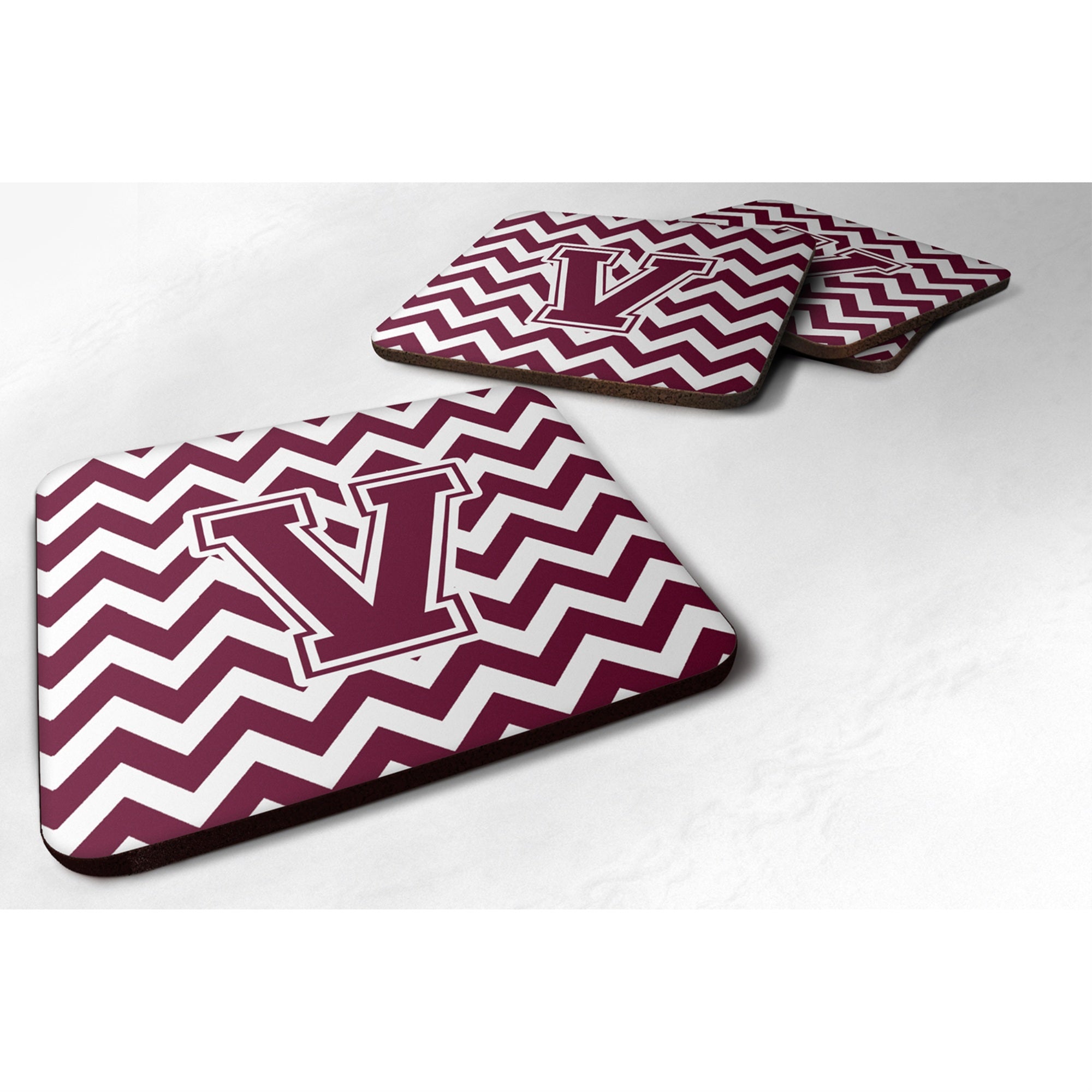 'Caroline'S Treasures Cj1051-Vfc Letter V Chevron Maroon And White Foam Coaster (Set Of 4), 3.5'''', Multicolor''