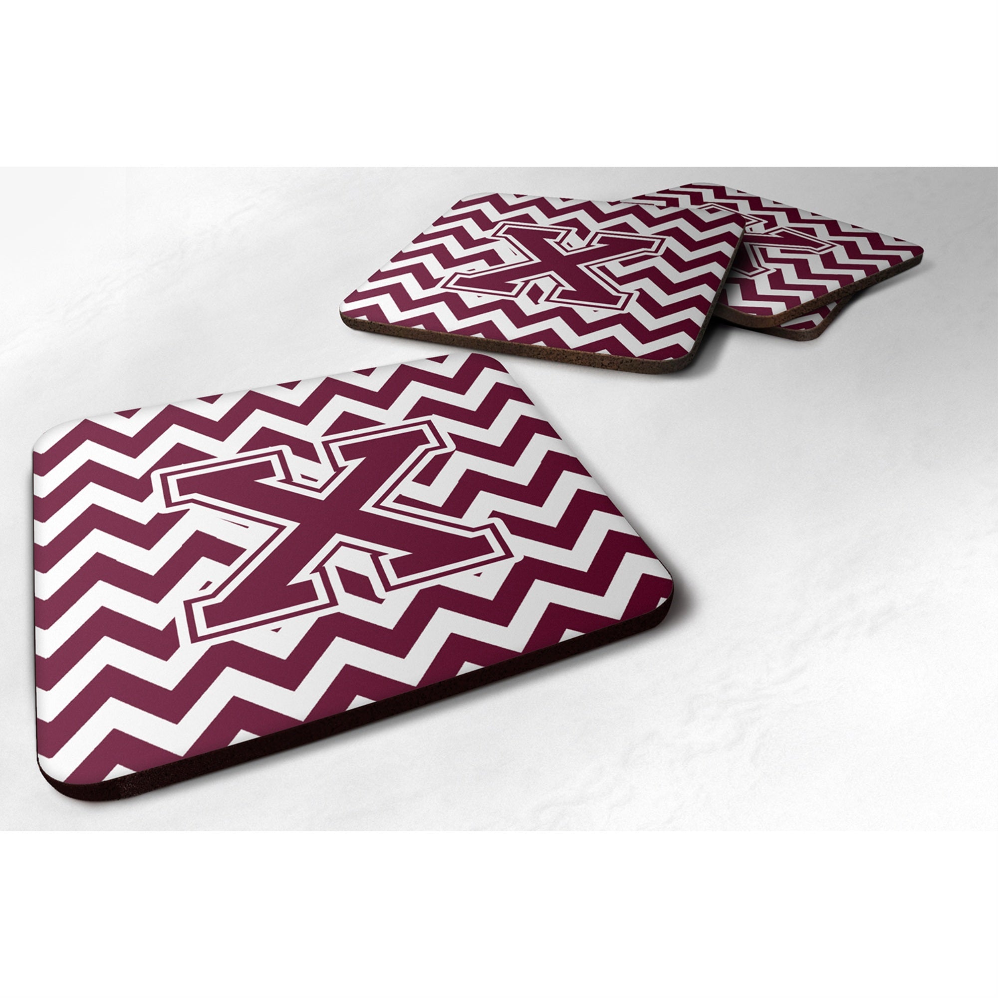 'Caroline'S Treasures Cj1051-Xfc Letter X Chevron Maroon And White Foam Coaster (Set Of 4), 3.5'''', Multicolor''