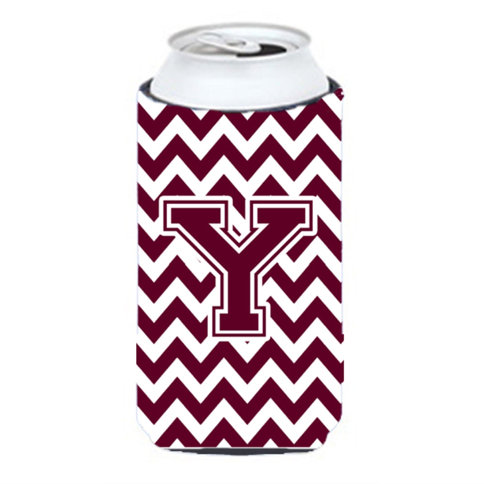 Letter Y Chevron  Maroon And White  Tall Boy Beverage Insulator Hugger Cj1051-Ytbc