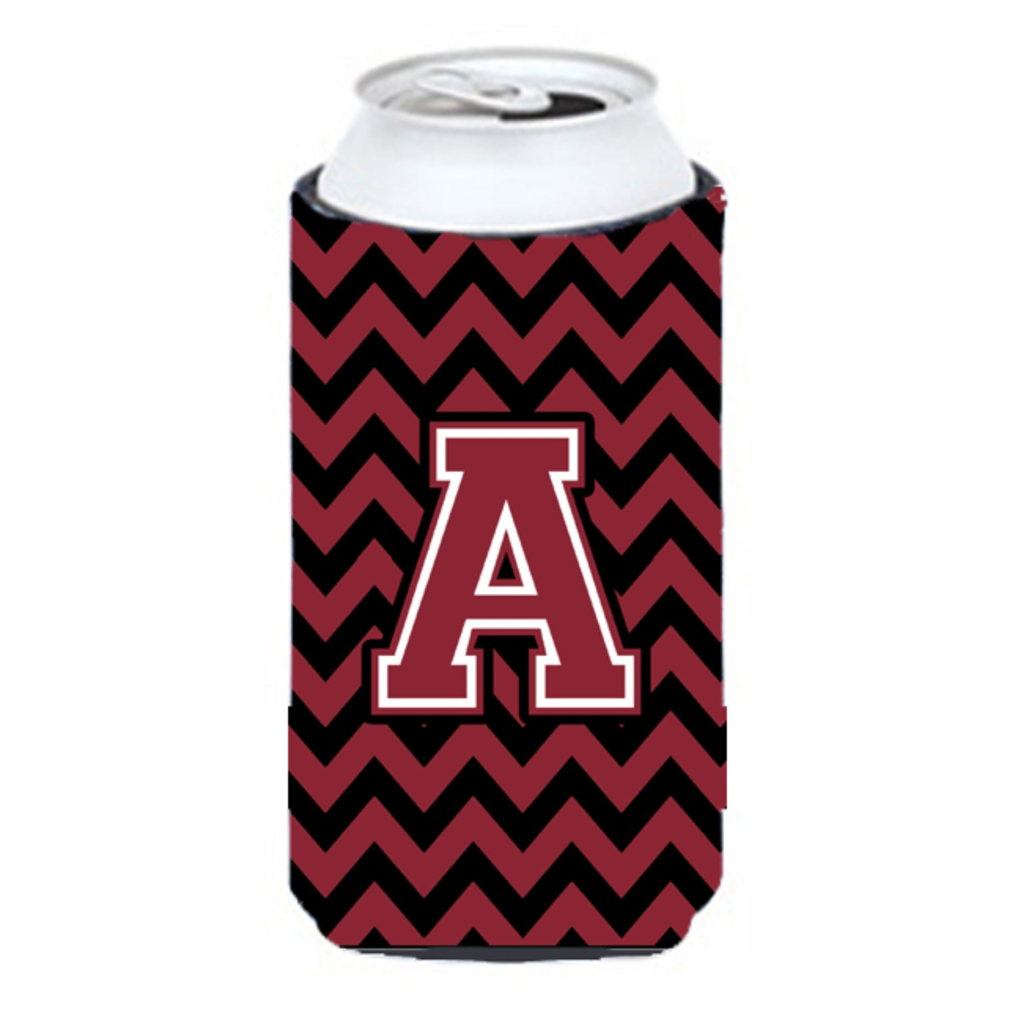 Letter A Chevron Garnet And Black  Tall Boy Beverage Insulator Hugger Cj1052-Atbc