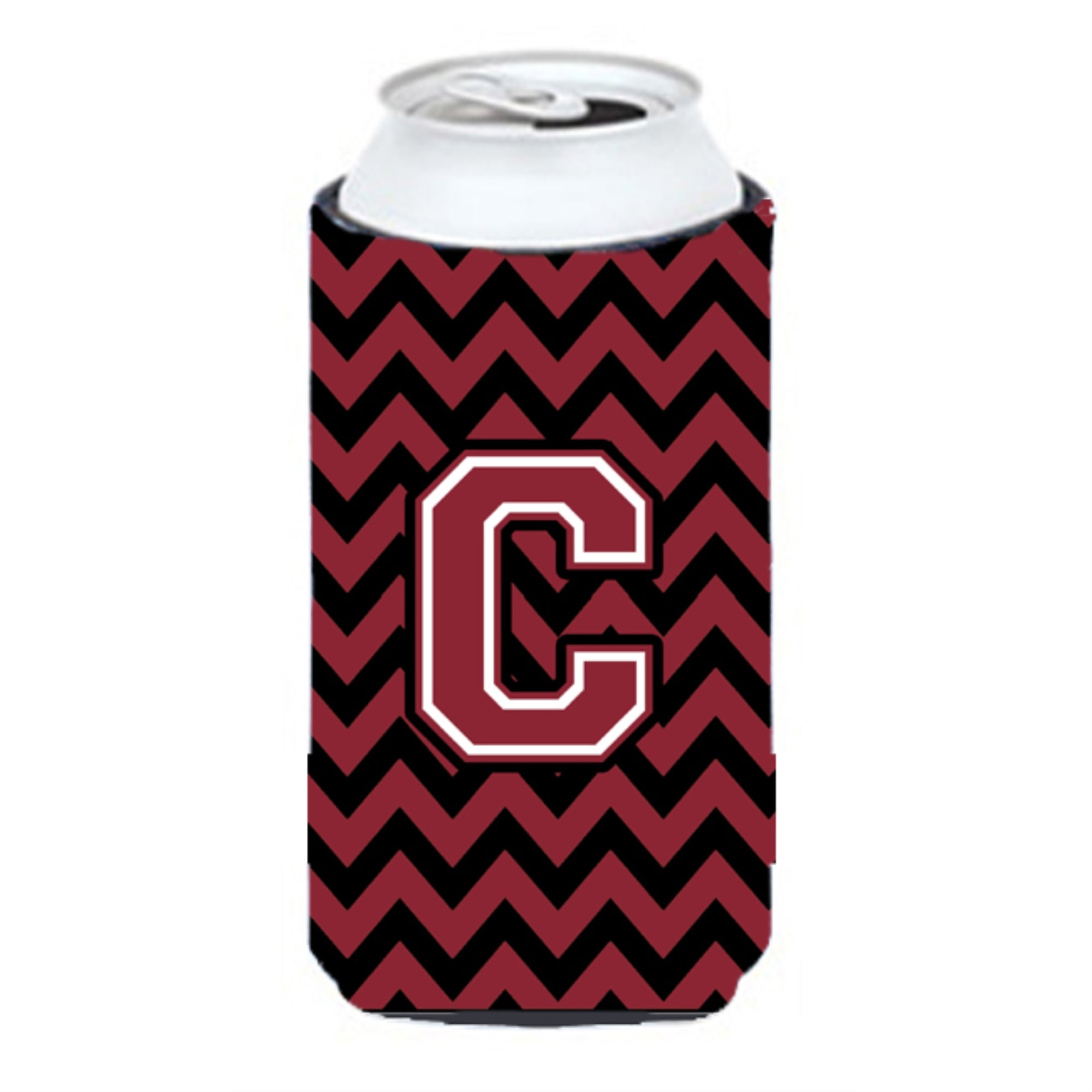 Letter C Chevron Garnet And Black  Tall Boy Beverage Insulator Hugger Cj1052-Ctbc