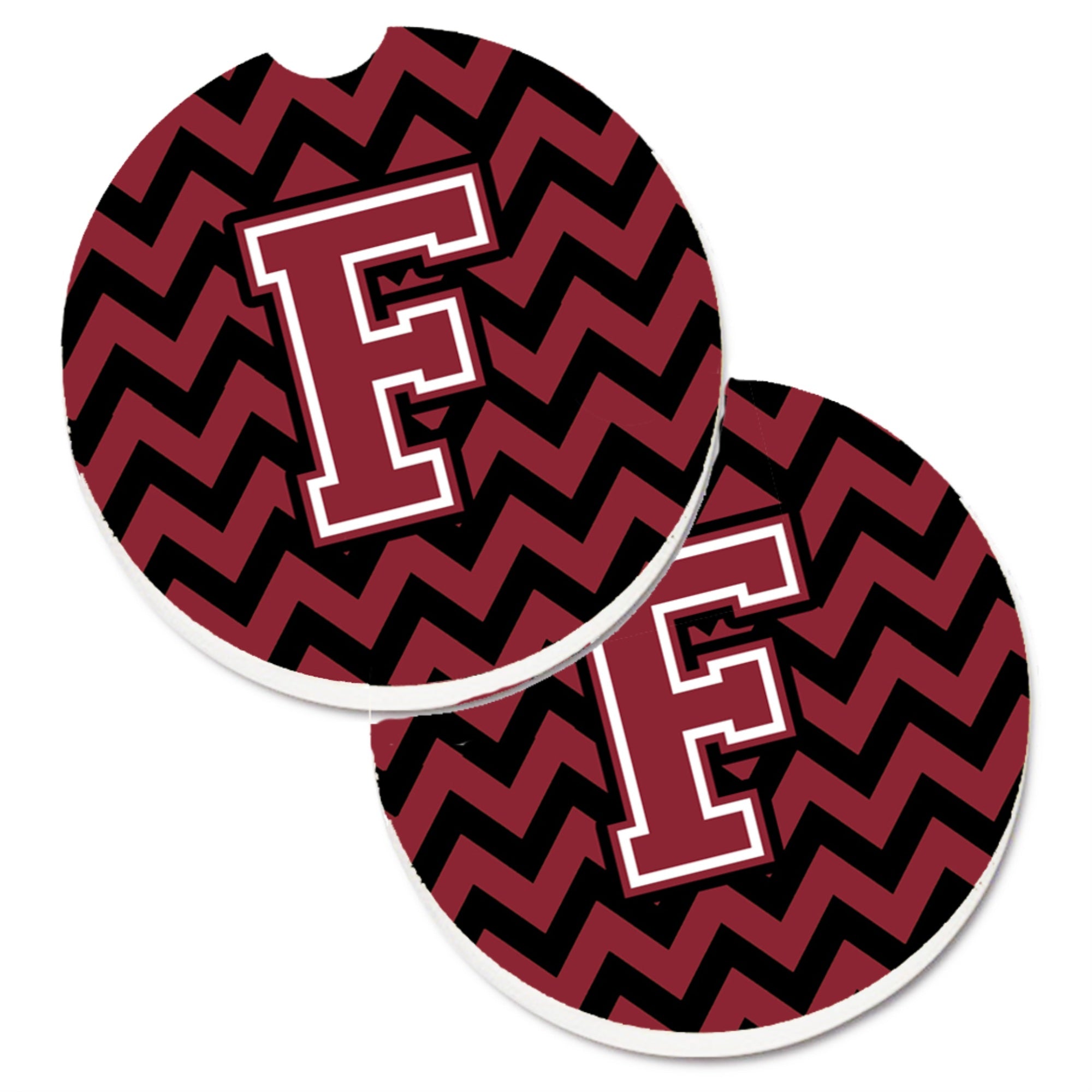 'Caroline'S Treasures Letter F Chevron Garnet & Black Set Of 2 Cup Holder Car Coasters Cj1052-Fcarc, 2.56, Multicolor''