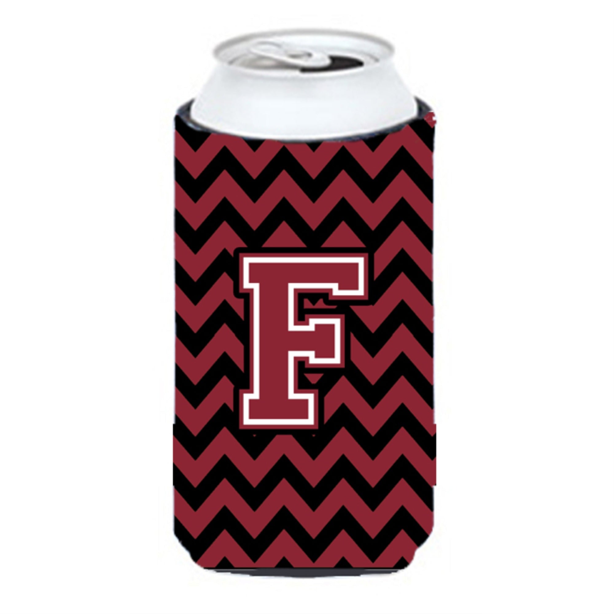 Letter F Chevron Garnet And Black  Tall Boy Beverage Insulator Hugger Cj1052-Ftbc