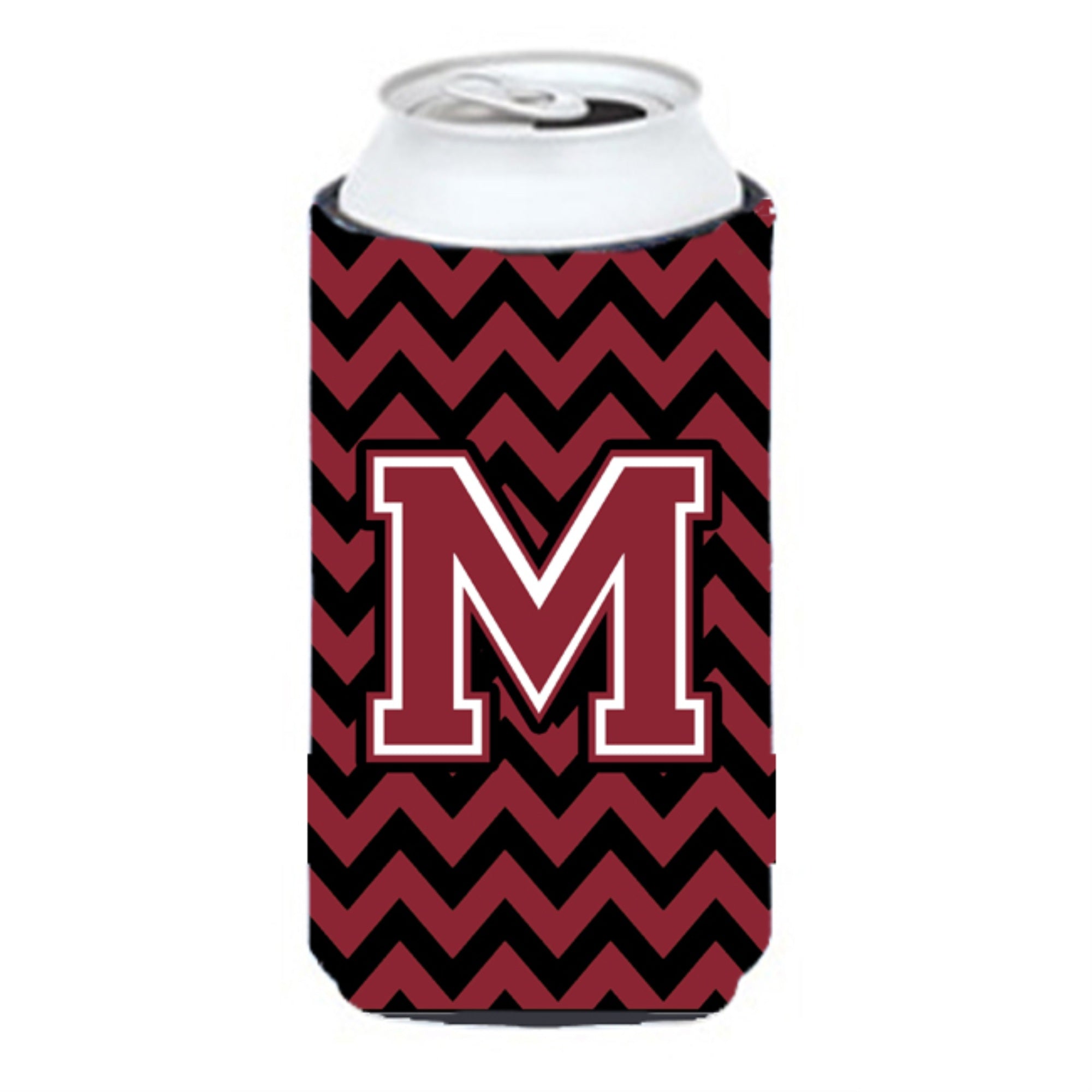 Letter M Chevron Garnet And Black  Tall Boy Beverage Insulator Hugger Cj1052-Mtbc