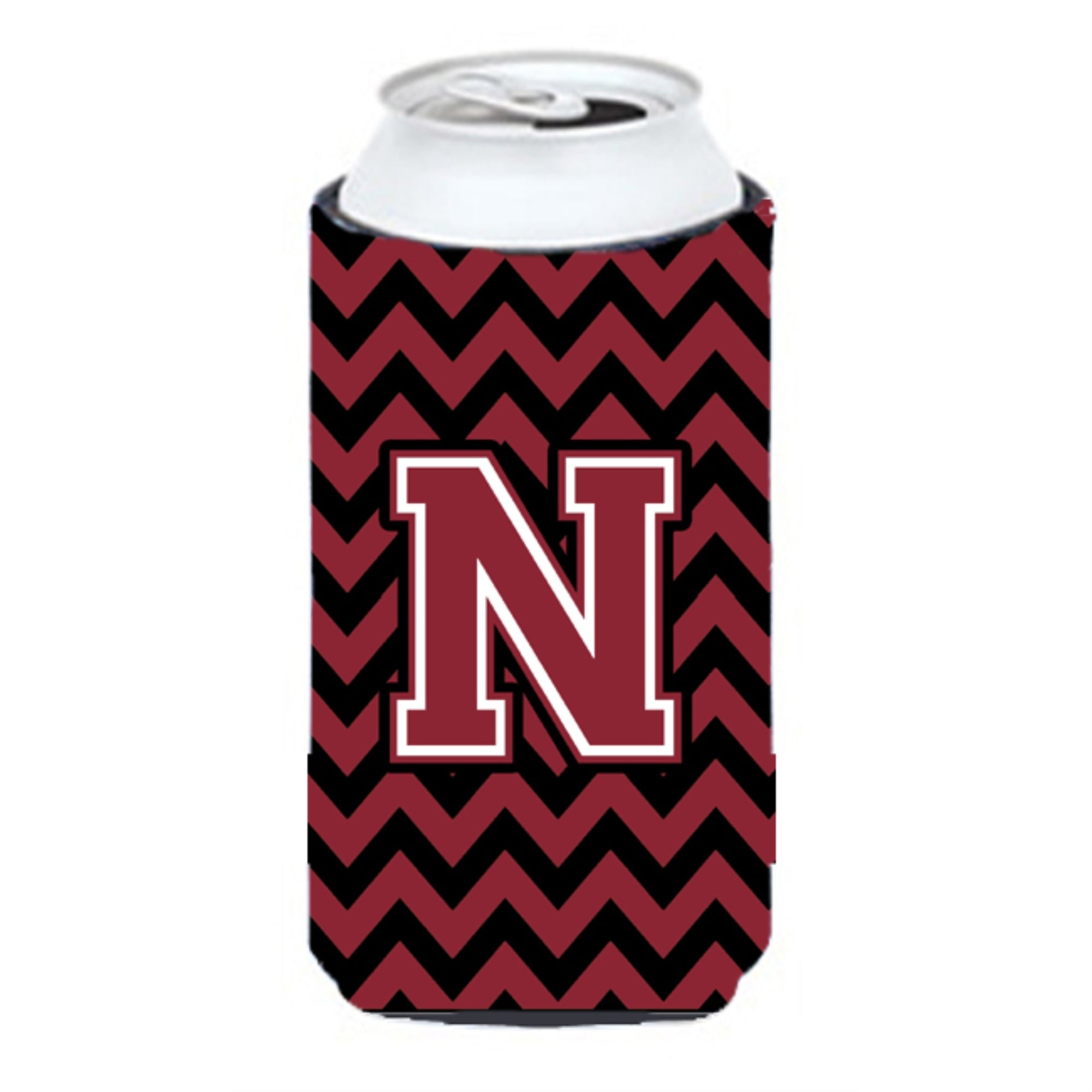 Letter N Chevron Garnet And Black  Tall Boy Beverage Insulator Hugger Cj1052-Ntbc