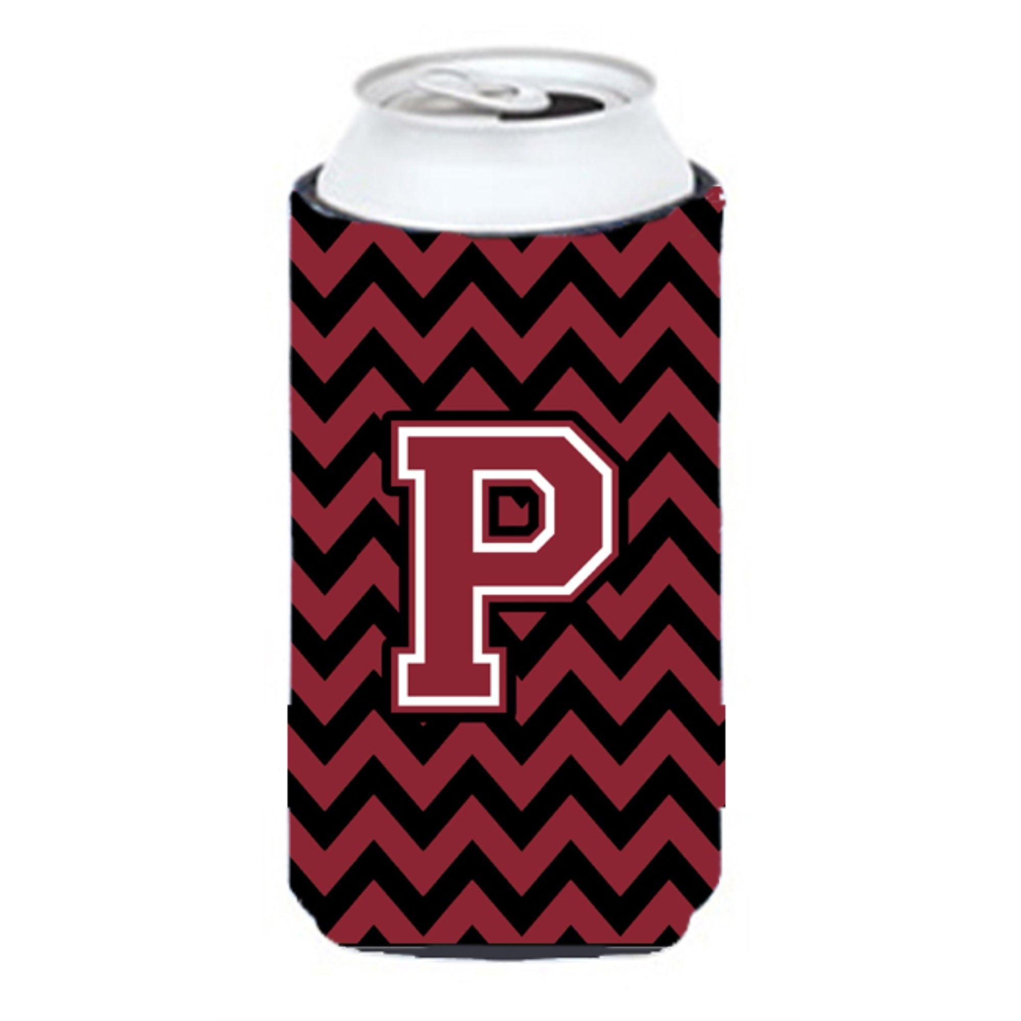 Letter P Chevron Garnet And Black  Tall Boy Beverage Insulator Hugger Cj1052-Ptbc