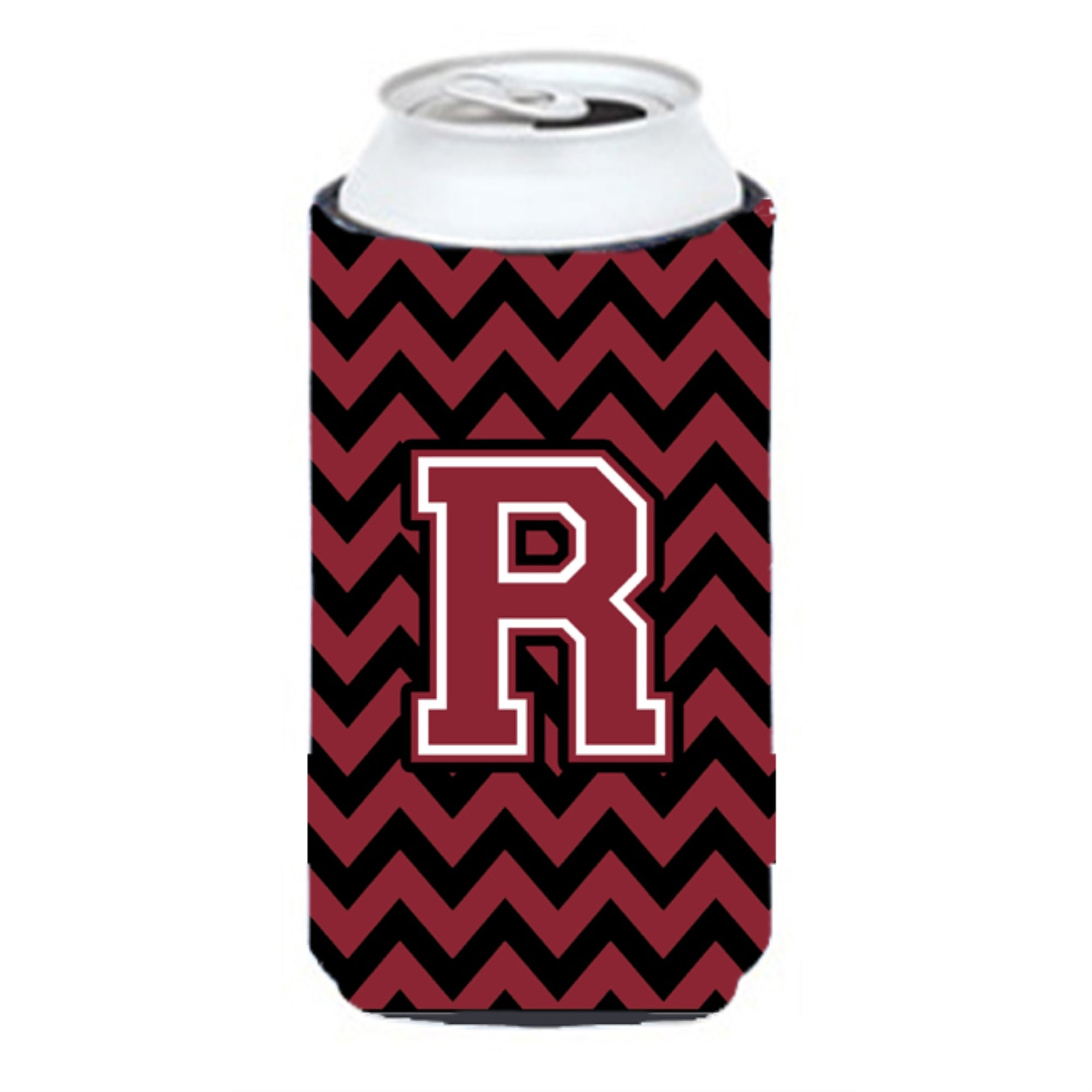 Letter R Chevron Garnet And Black  Tall Boy Beverage Insulator Hugger Cj1052-Rtbc