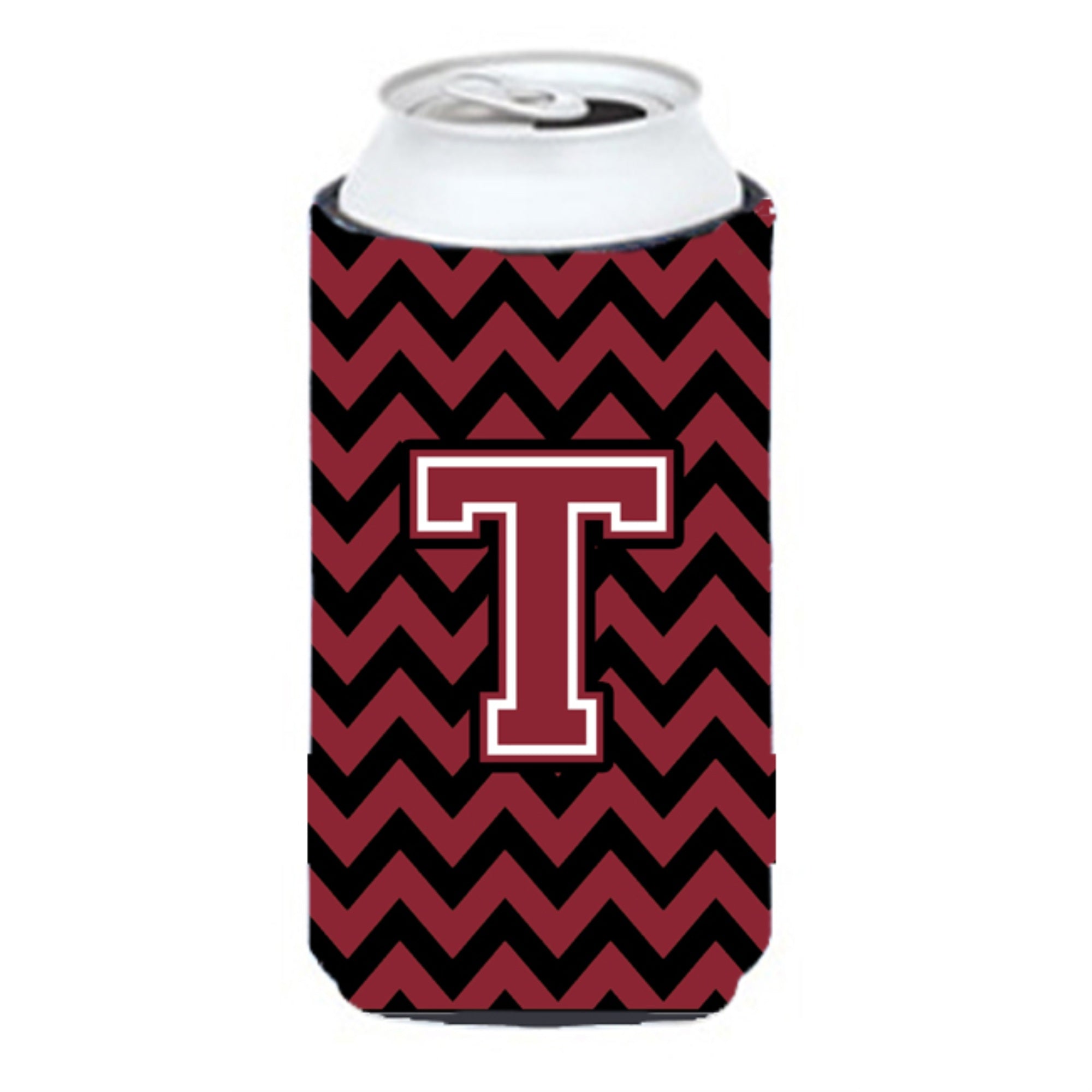 Letter T Chevron Garnet And Black  Tall Boy Beverage Insulator Hugger Cj1052-Ttbc