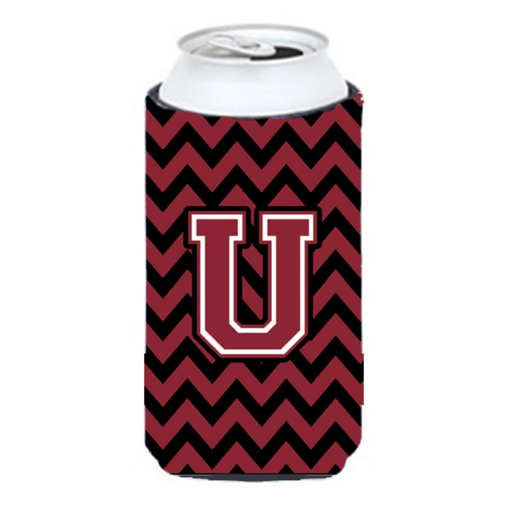 Letter U Chevron Garnet And Black  Tall Boy Beverage Insulator Hugger Cj1052-Utbc