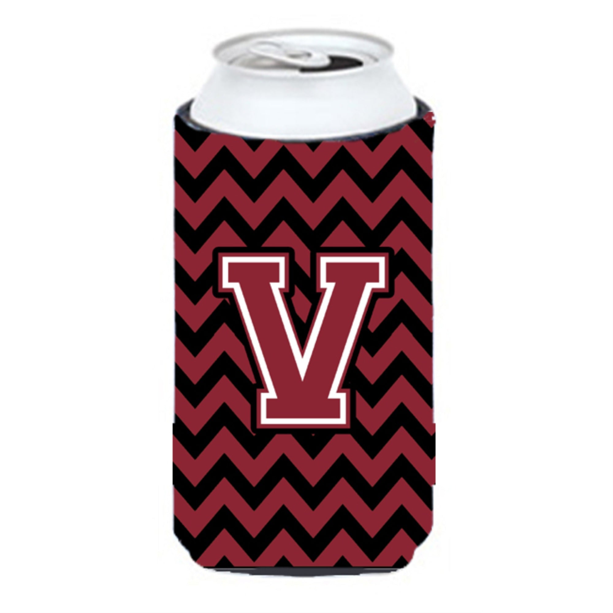 Letter V Chevron Garnet And Black  Tall Boy Beverage Insulator Hugger Cj1052-Vtbc
