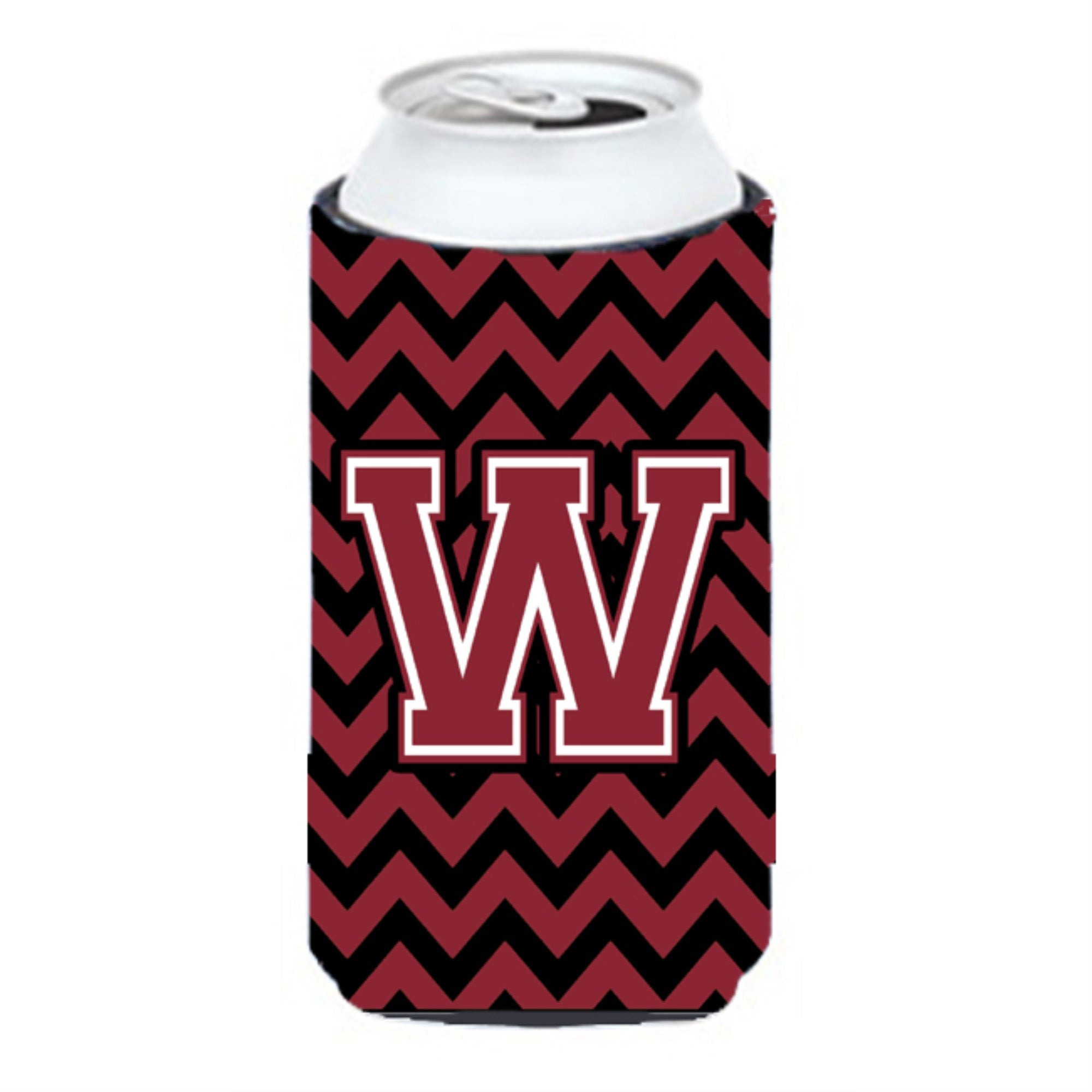 Letter W Chevron Garnet And Black  Tall Boy Beverage Insulator Hugger Cj1052-Wtbc