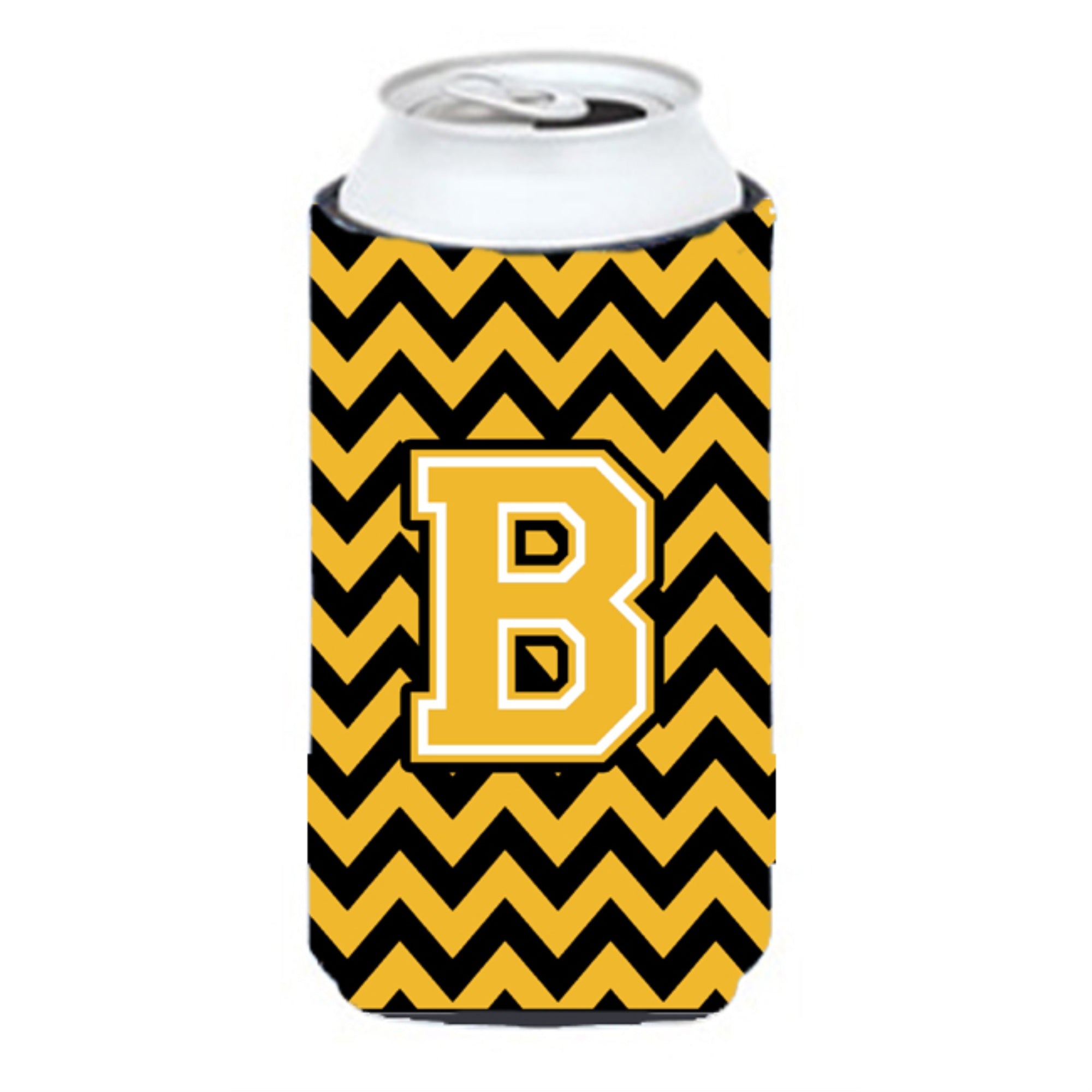 Letter B Chevron Black And Gold Tall Boy Beverage Insulator Hugger Cj1053-Btbc