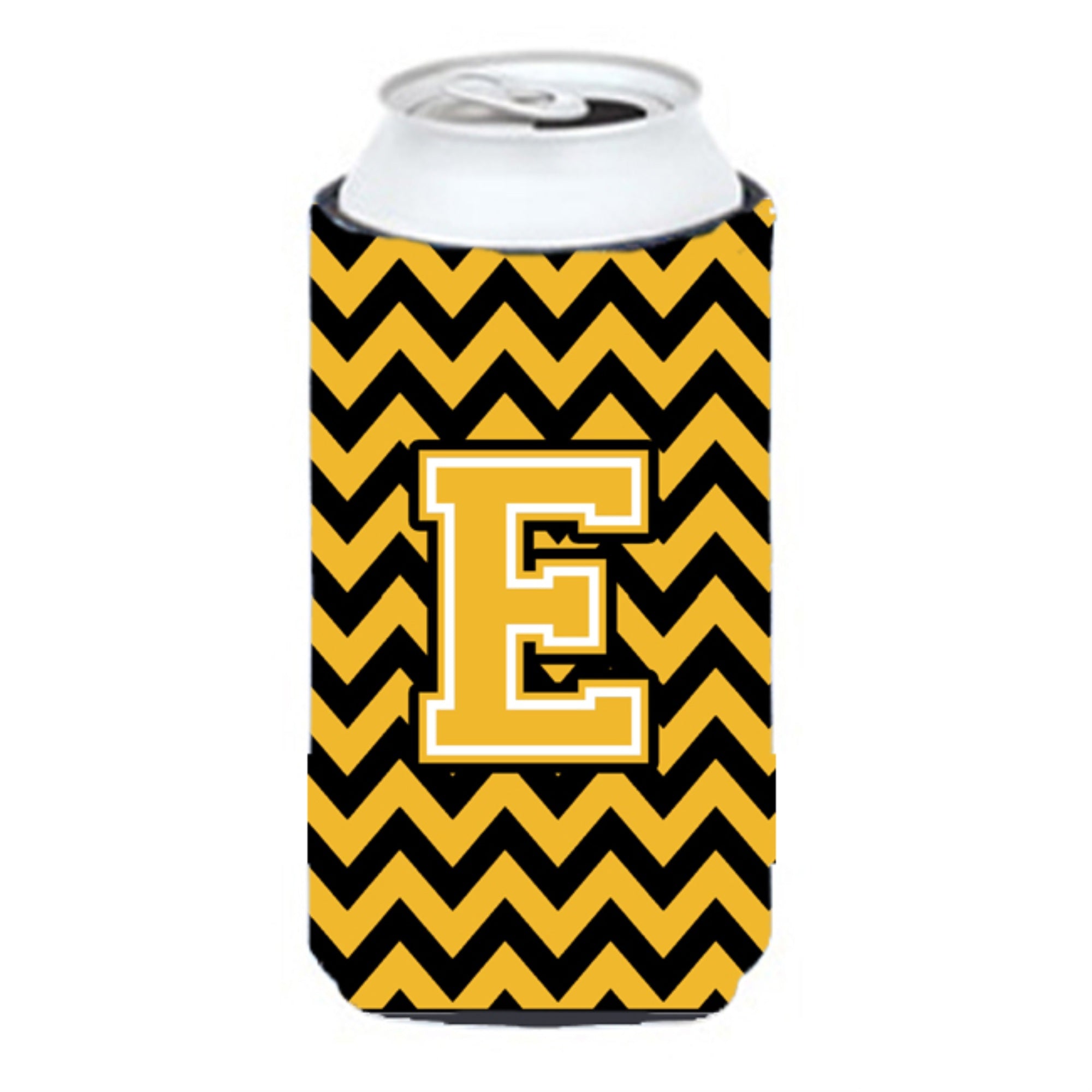Letter E Chevron Black And Gold Tall Boy Beverage Insulator Hugger Cj1053-Etbc