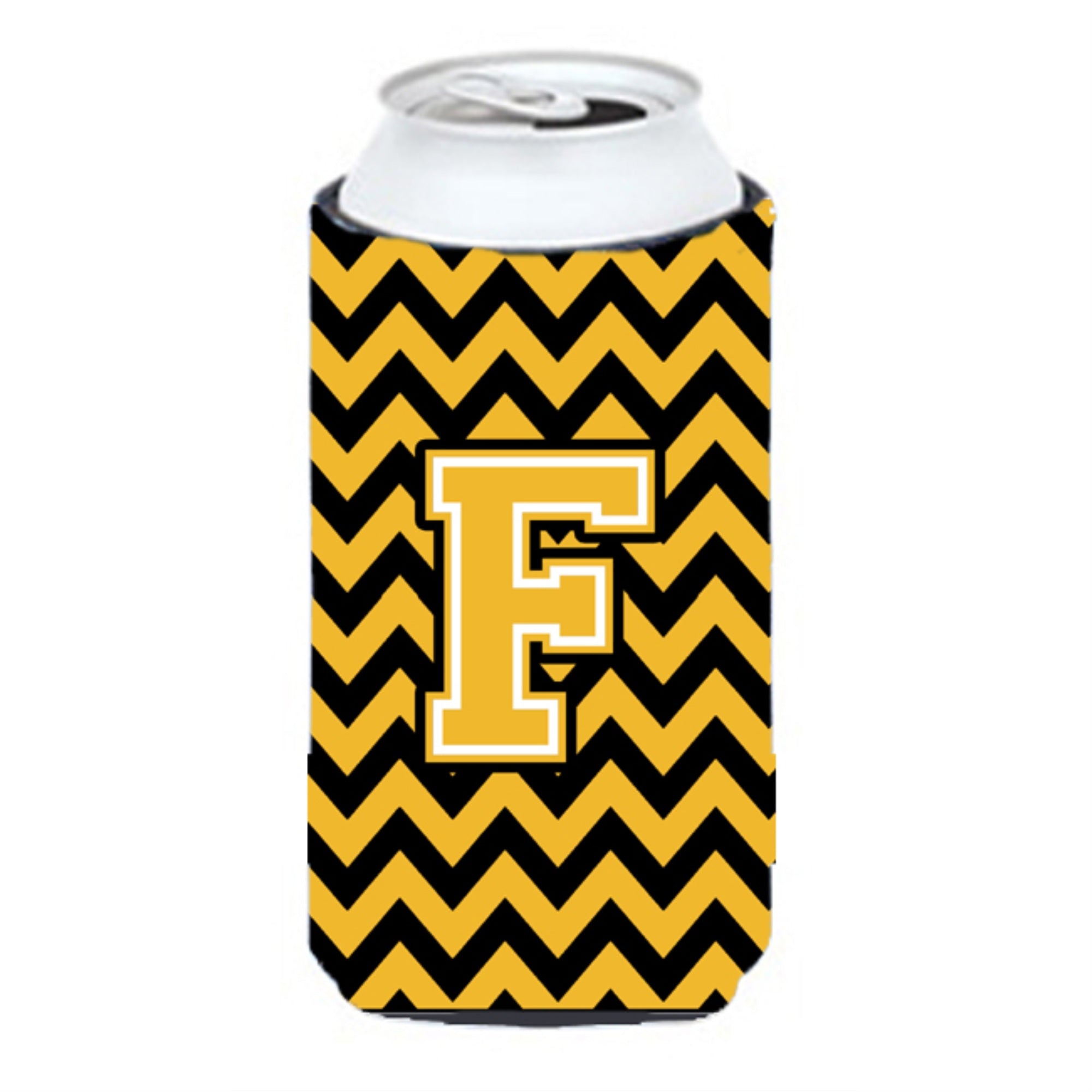 Letter F Chevron Black And Gold Tall Boy Beverage Insulator Hugger Cj1053-Ftbc