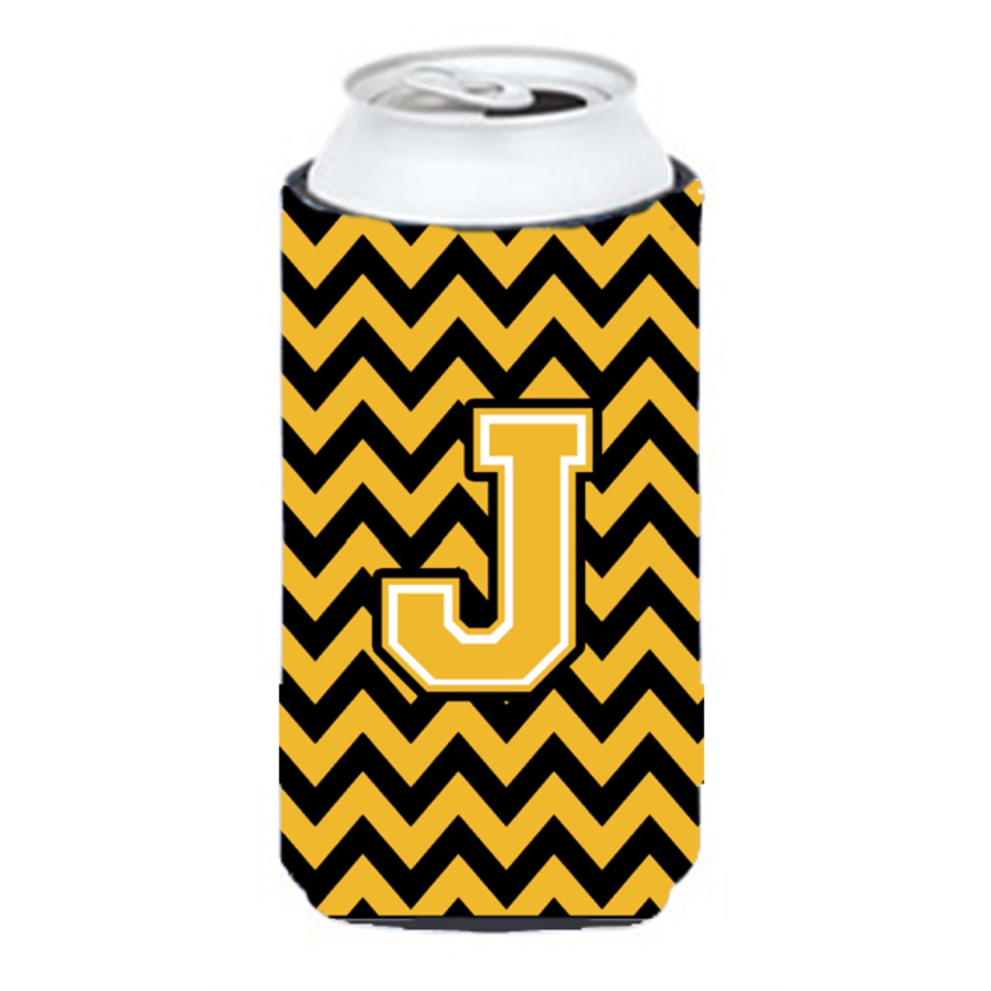 Letter J Chevron Black And Gold Tall Boy Beverage Insulator Hugger Cj1053-Jtbc
