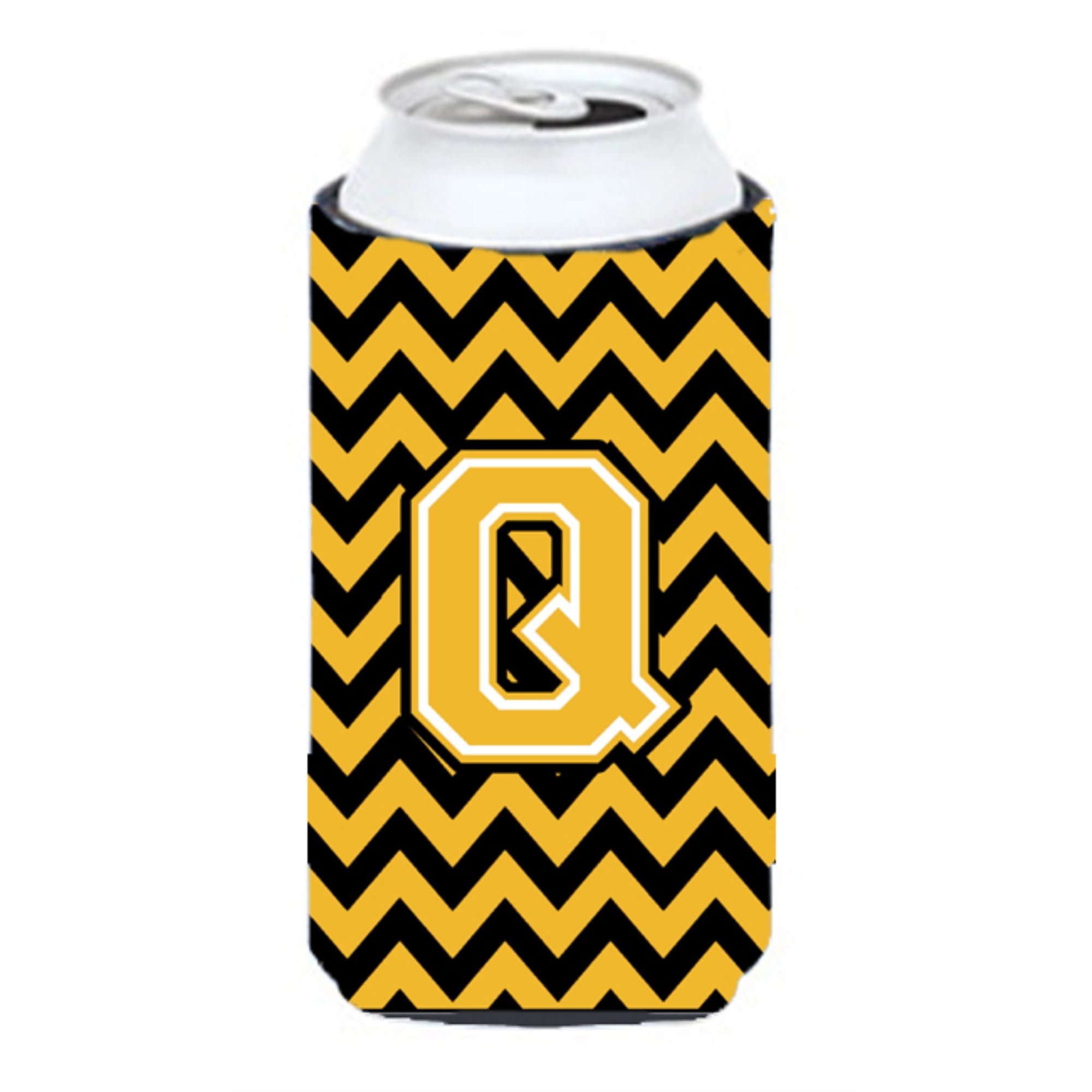 Letter Q Chevron Black And Gold Tall Boy Beverage Insulator Hugger Cj1053-Qtbc