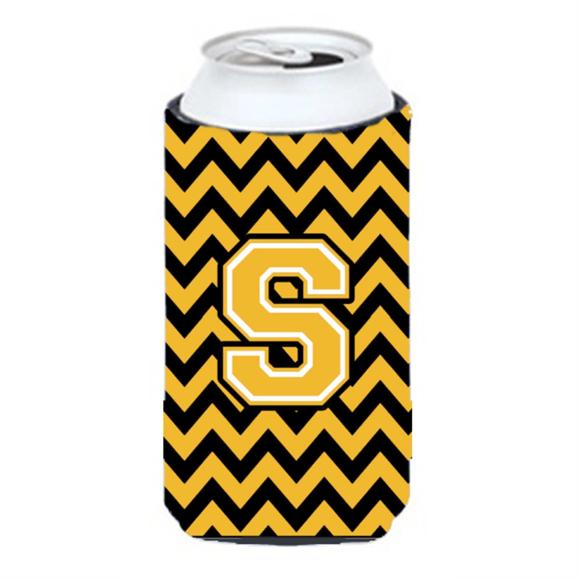 Letter S Chevron Black And Gold Tall Boy Beverage Insulator Hugger Cj1053-Stbc