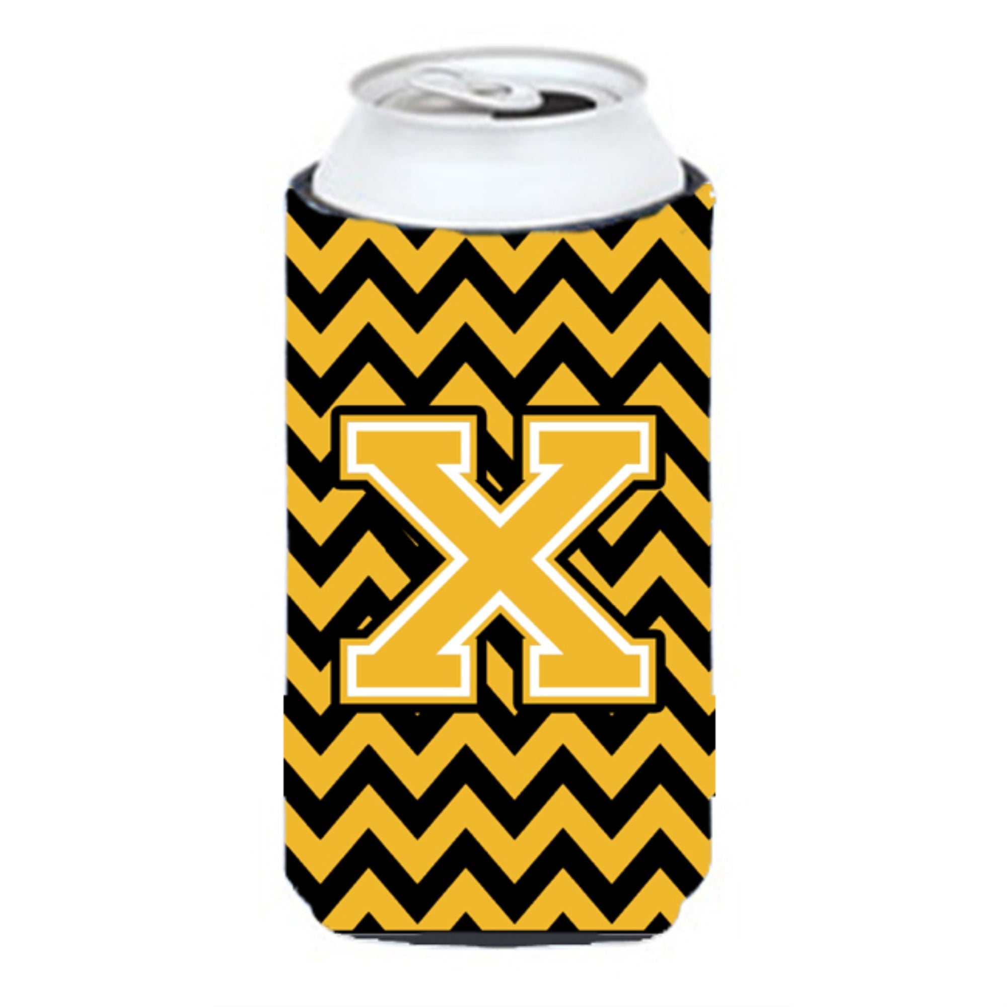 Letter X Chevron Black And Gold Tall Boy Beverage Insulator Hugger Cj1053-Xtbc