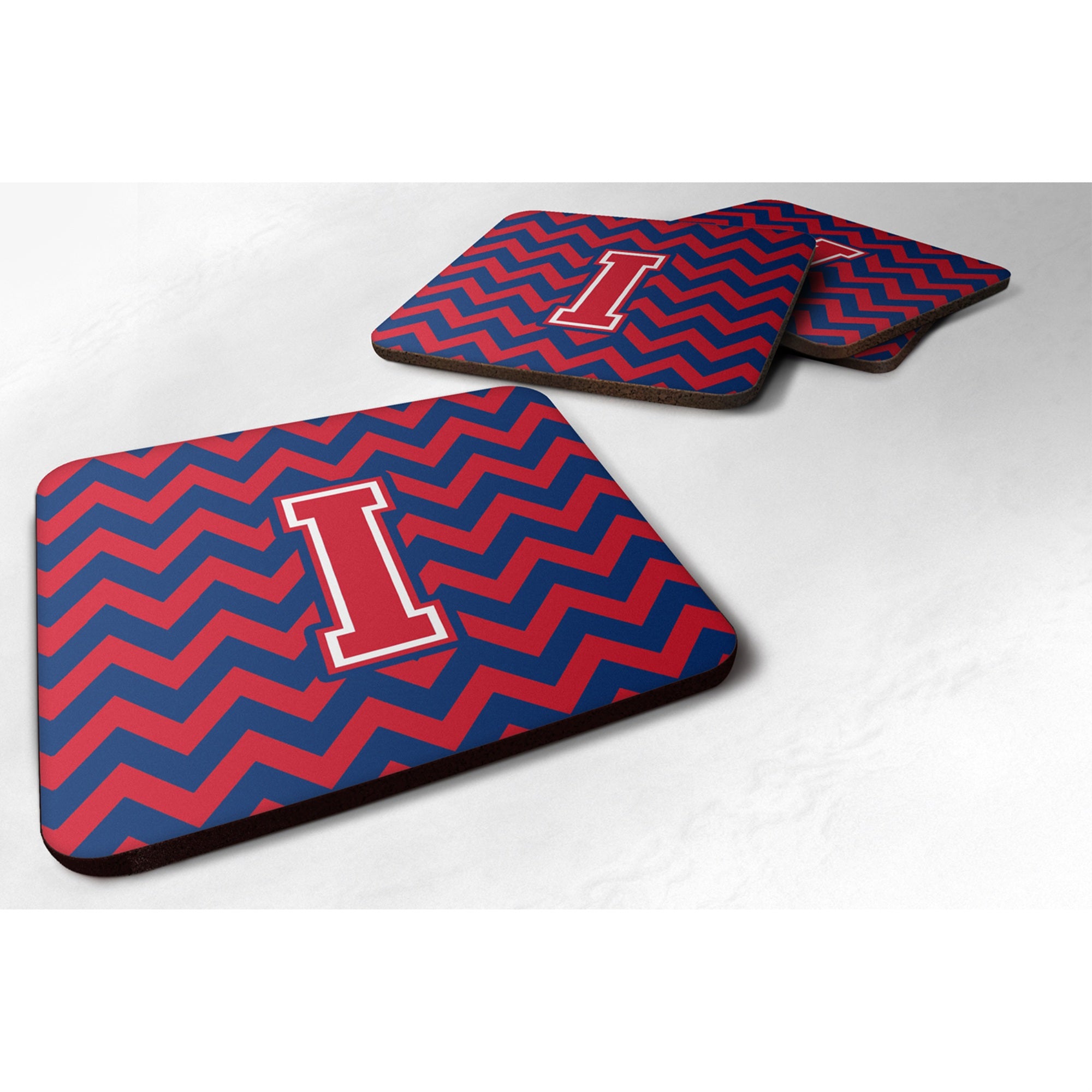 'Caroline'S Treasures Cj1054-Ifc Letter I Chevron Yale Blue And Crimson Foam Coaster (Set Of 4), 3.5'''', Multicolor''