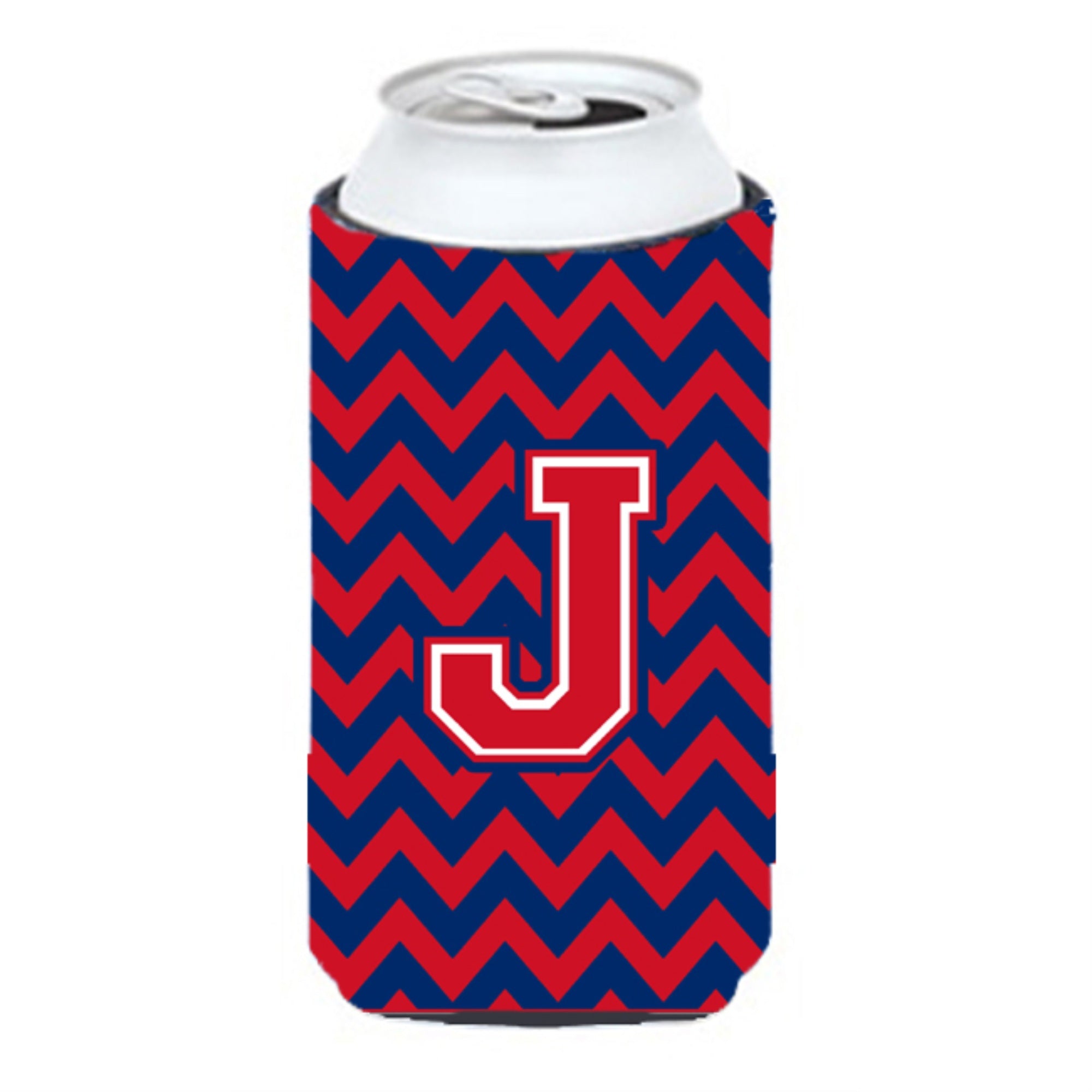 Letter J Chevron Yale Blue And Crimson Tall Boy Beverage Insulator Hugger Cj1054-Jtbc