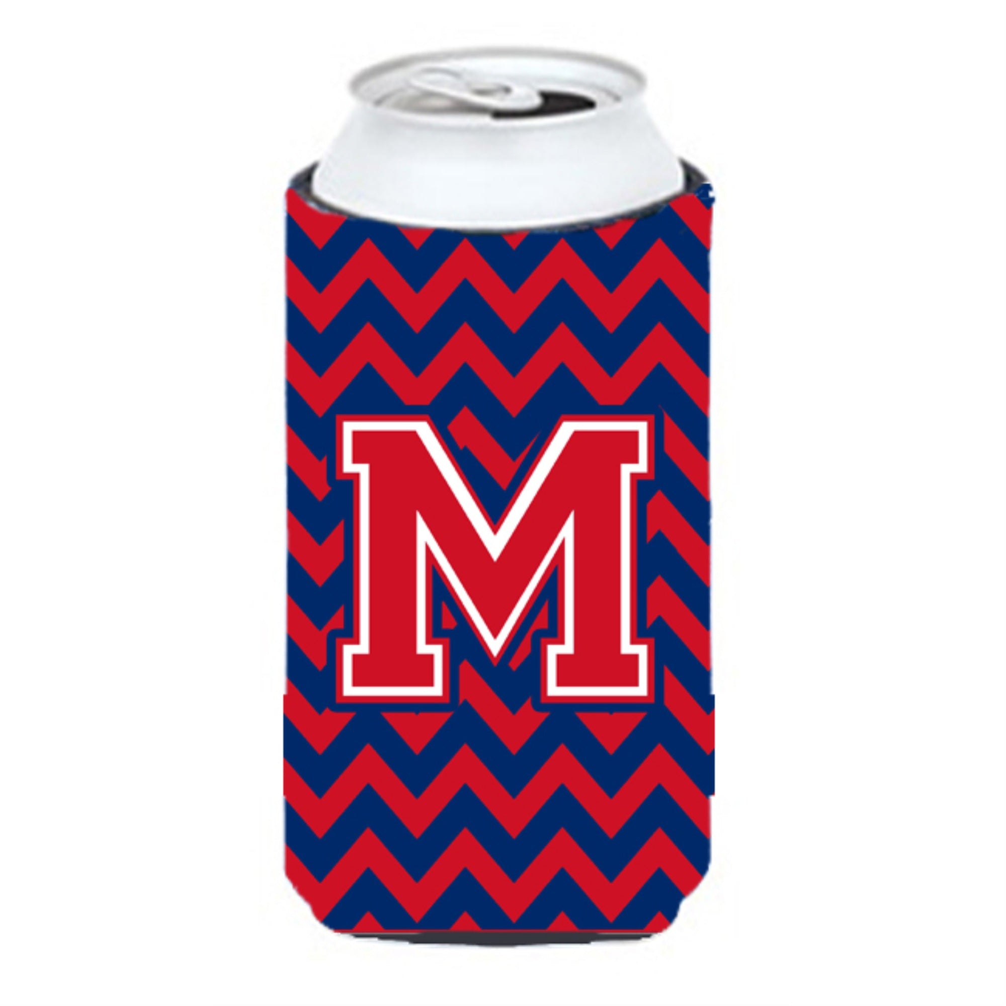 Letter M Chevron  Yale Blue And Crimson Tall Boy Beverage Insulator Hugger Cj1054-Mtbc