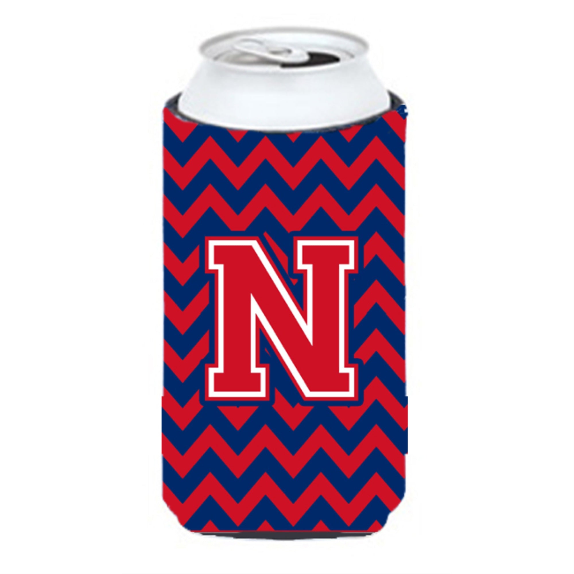 Letter N Chevron  Yale Blue And Crimson Tall Boy Beverage Insulator Hugger Cj1054-Ntbc