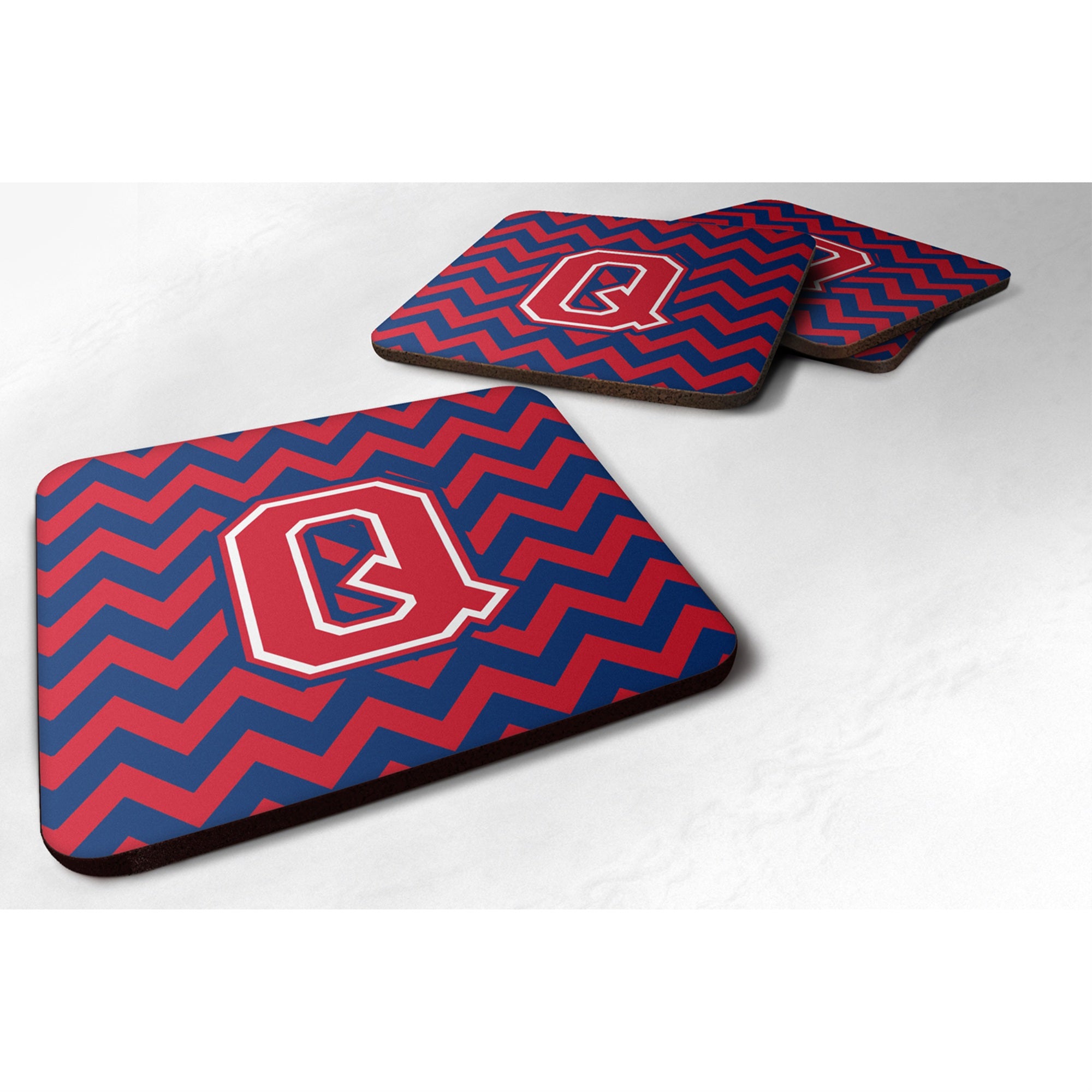 'Caroline'S Treasures Cj1054-Qfc Letter Q Chevron Yale Blue And Crimson Foam Coaster (Set Of 4), 3.5'''', Multicolor''