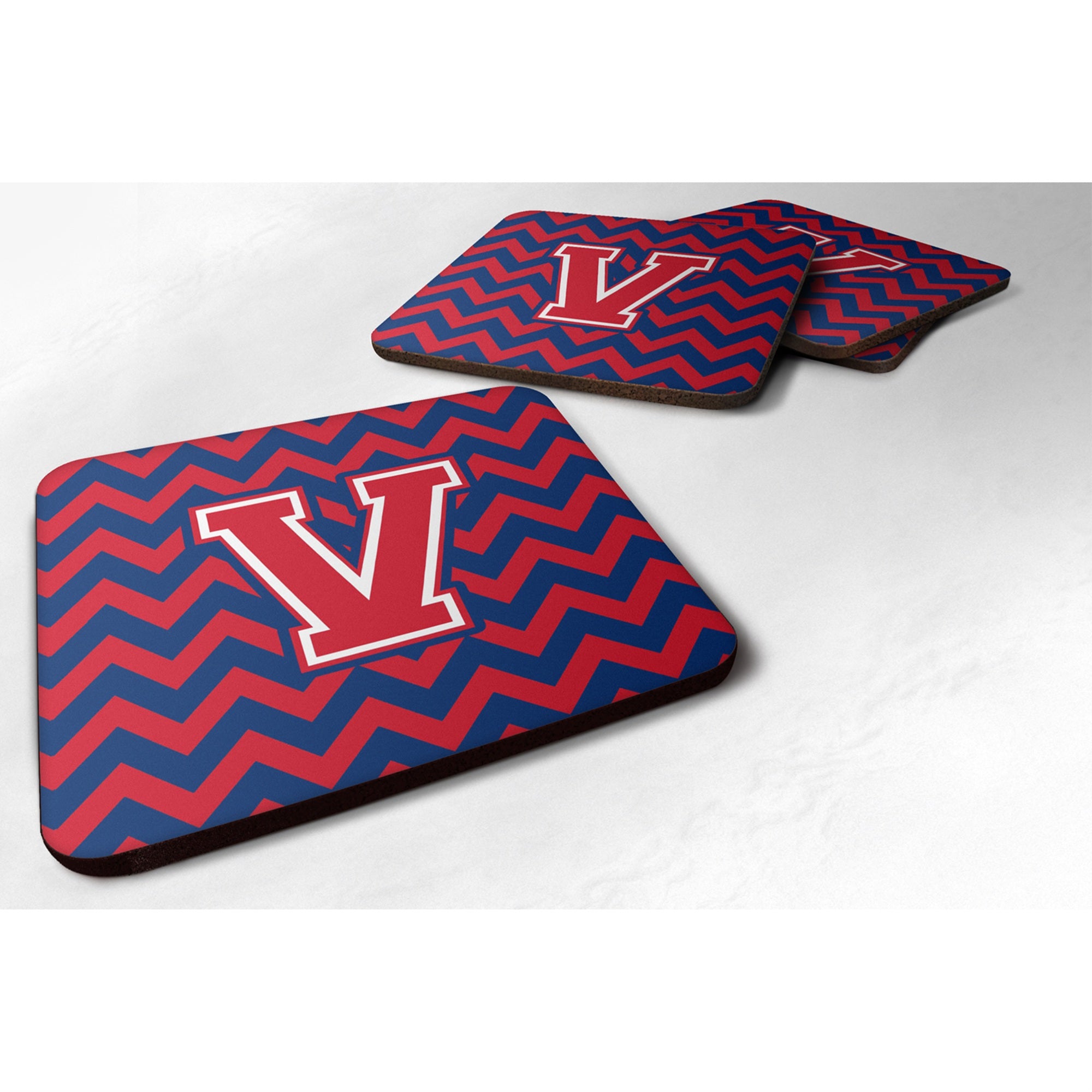 'Caroline'S Treasures Cj1054-Vfc Letter V Chevron Yale Blue And Crimson Foam Coaster (Set Of 4), 3.5'''', Multicolor''