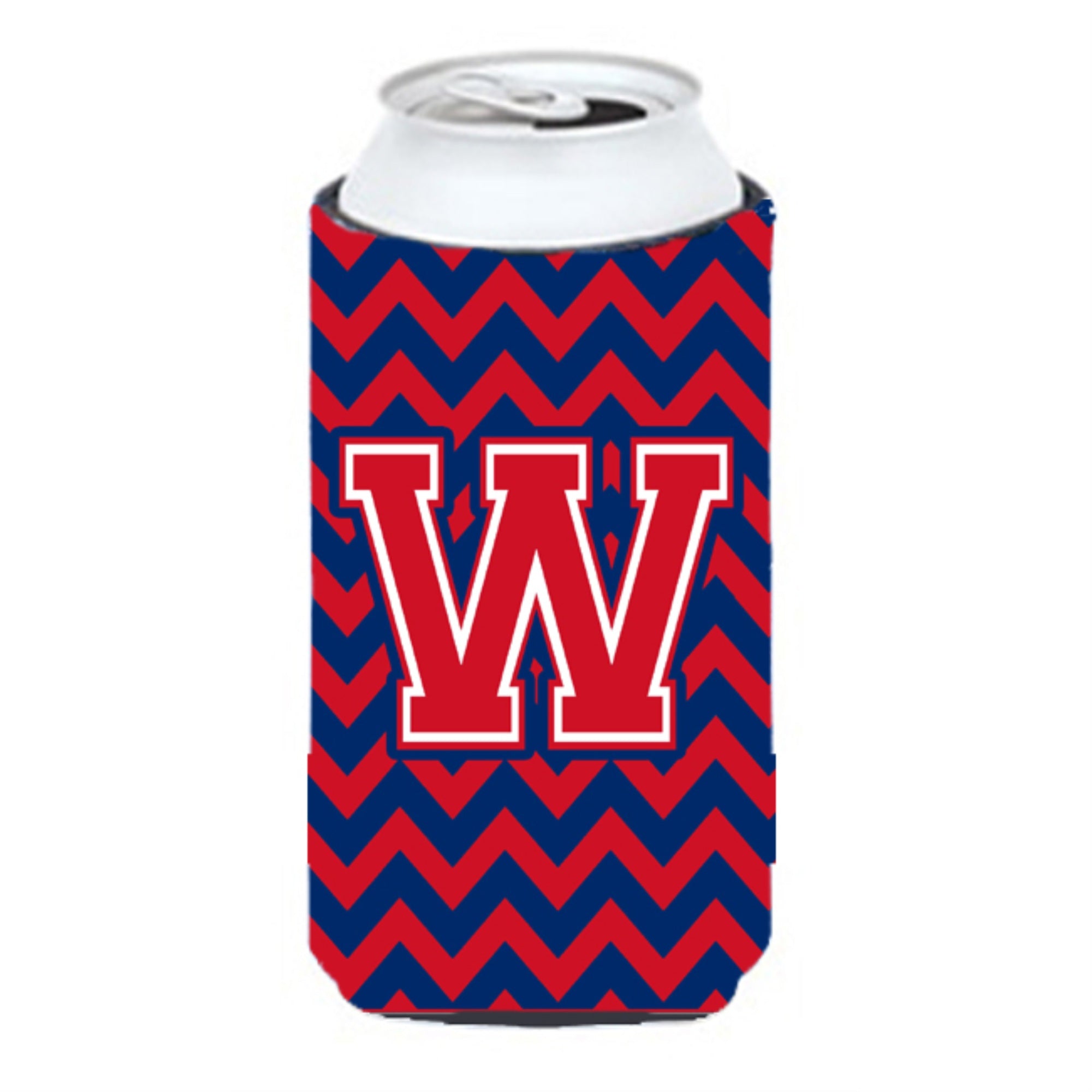 Letter W Chevron Yale Blue And Crimson Tall Boy Beverage Insulator Hugger Cj1054-Wtbc