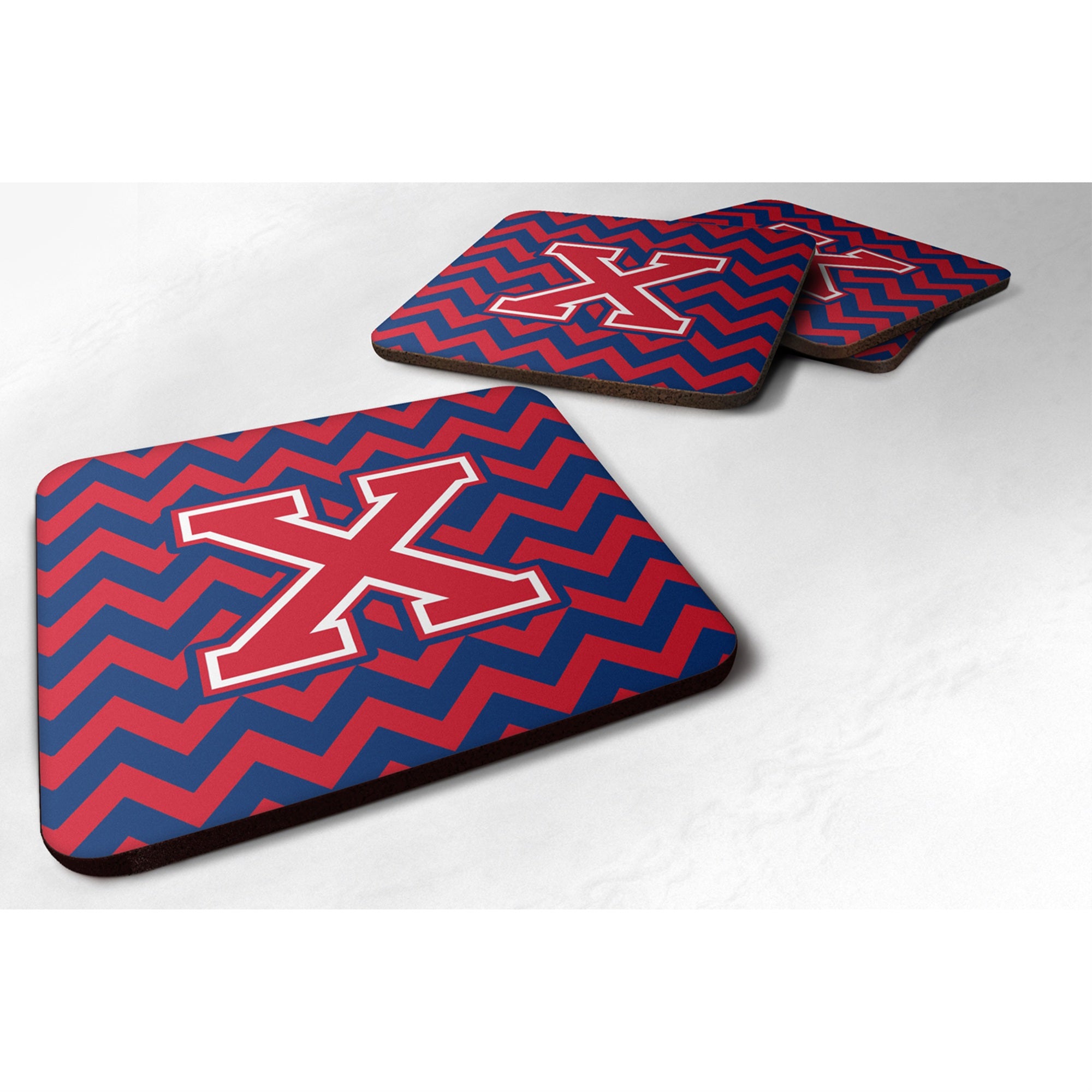'Caroline'S Treasures Cj1054-Xfc Letter X Chevron Yale Blue And Crimson Foam Coaster (Set Of 4), 3.5'''', Multicolor''