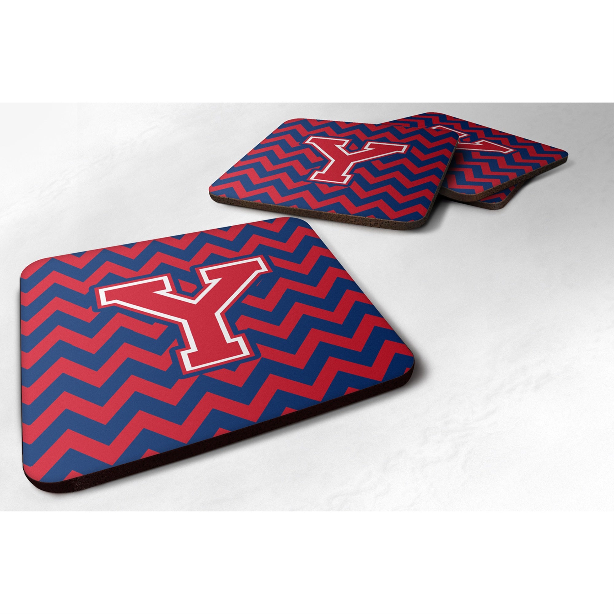 'Caroline'S Treasures Cj1054-Yfc Letter Y Chevron Yale Blue And Crimson Foam Coaster (Set Of 4), 3.5'''', Multicolor''