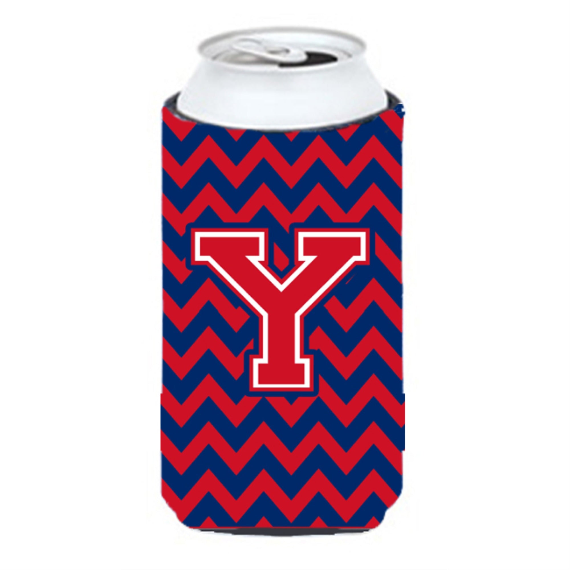 Letter Y Chevron  Yale Blue And Crimson Tall Boy Beverage Insulator Hugger Cj1054-Ytbc