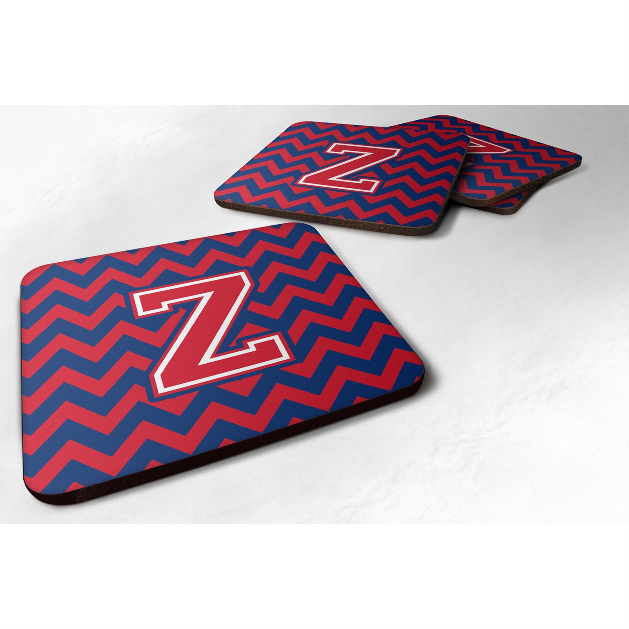 'Caroline'S Treasures Cj1054-Zfc Letter Z Chevron Yale Blue And Crimson Foam Coaster (Set Of 4), 3.5'''', Multicolor''