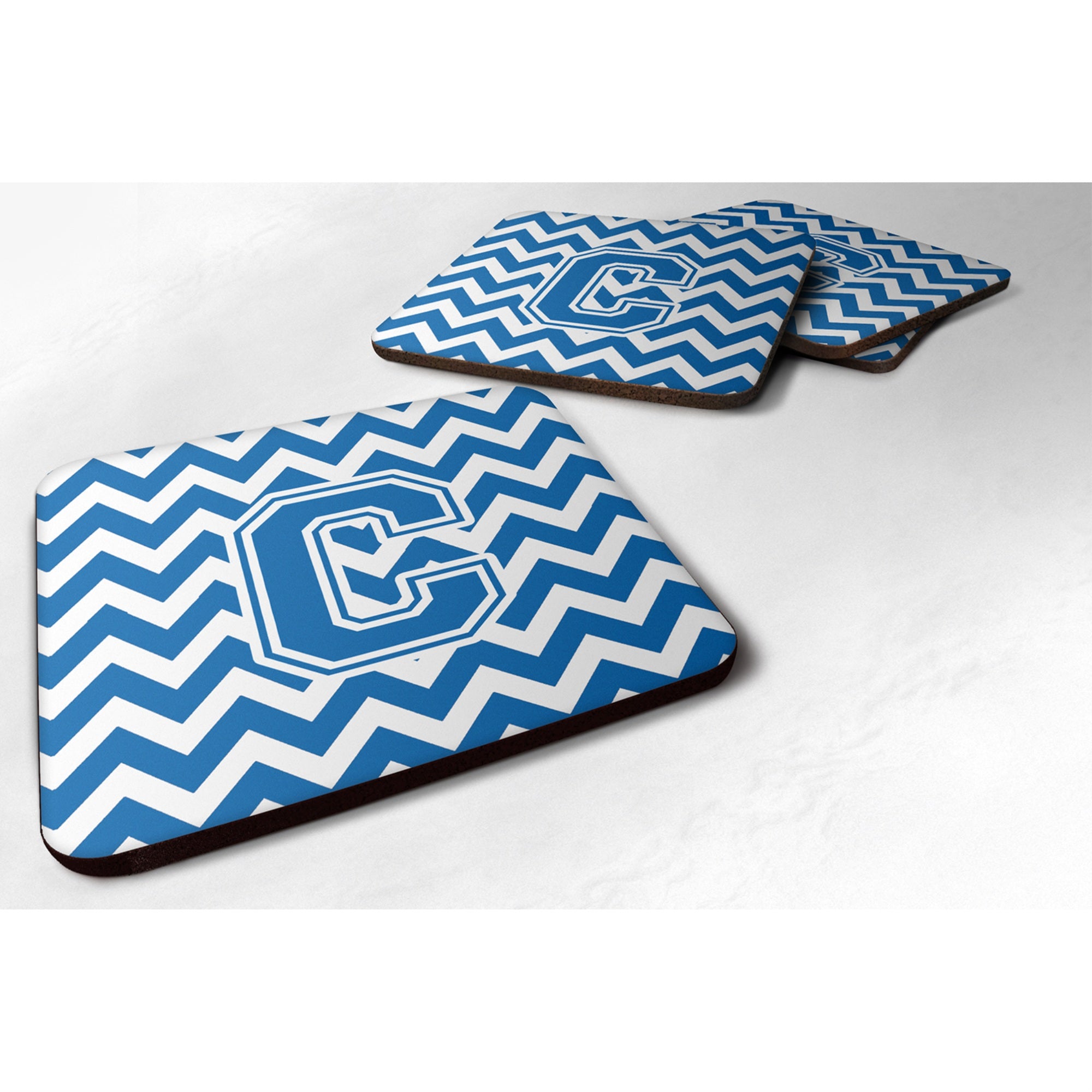 'Caroline'S Treasures Cj1056-Cfc Letter C Chevron Blue And White Foam Coaster (Set Of 4), 3.5'''', Multicolor''