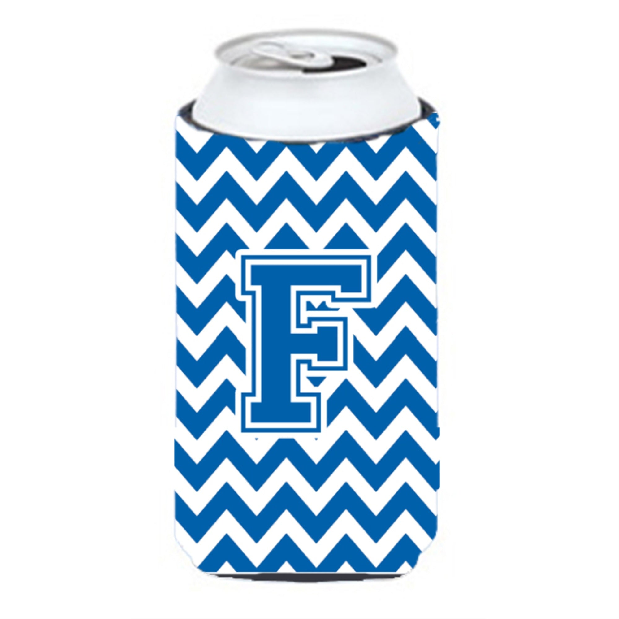 Letter F Chevron Blue And White Tall Boy Beverage Insulator Hugger Cj1056-Ftbc