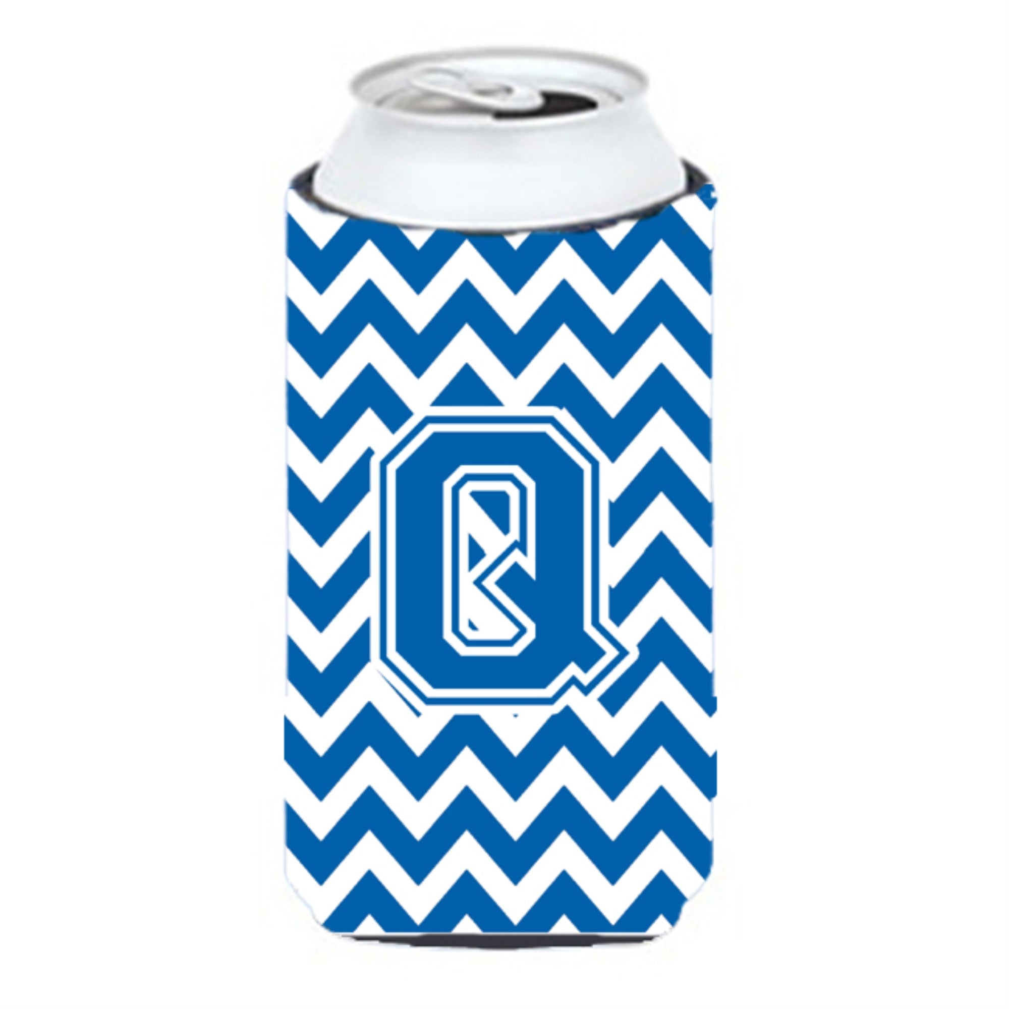 Letter Q Chevron Blue And White Tall Boy Beverage Insulator Hugger Cj1056-Qtbc